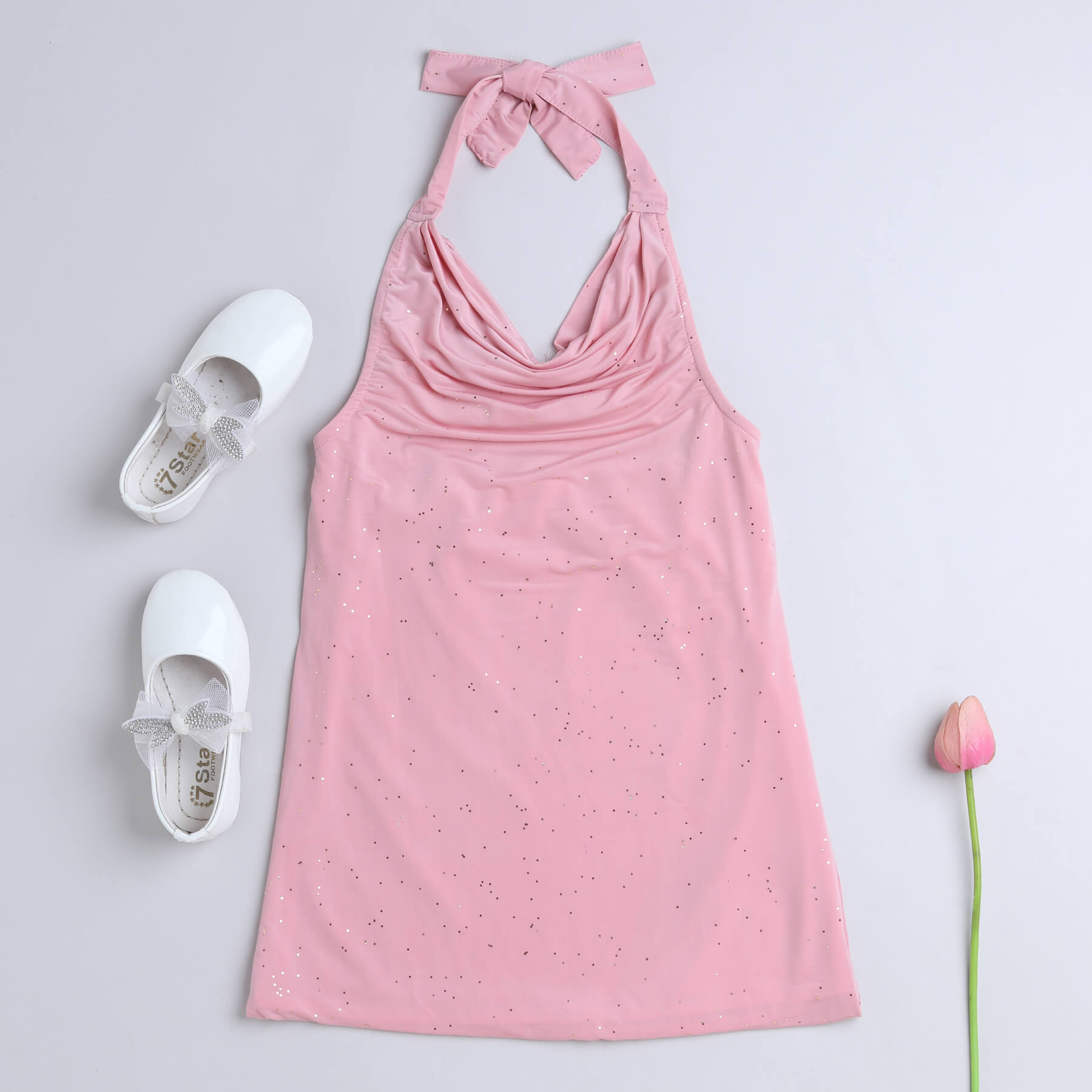 Shop Cowl Neck Tie Up Glitter Party Dress- Pink Online