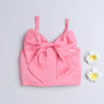 front bow detail satin  singlet crop top- Pink