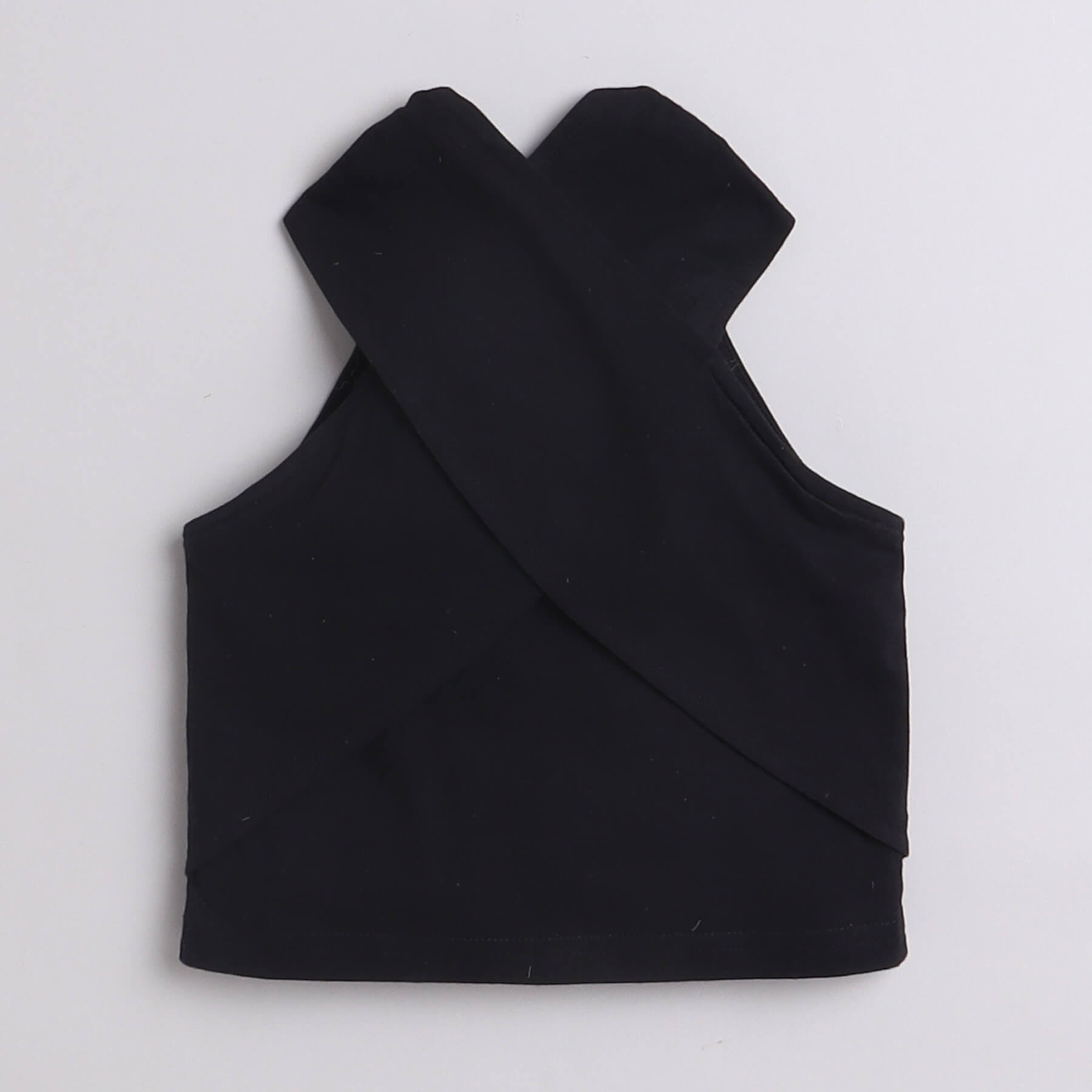 Shop Cross Neck Halter Crop Top And Animal Print Bellbottom Pant Set- Black/Brown Online