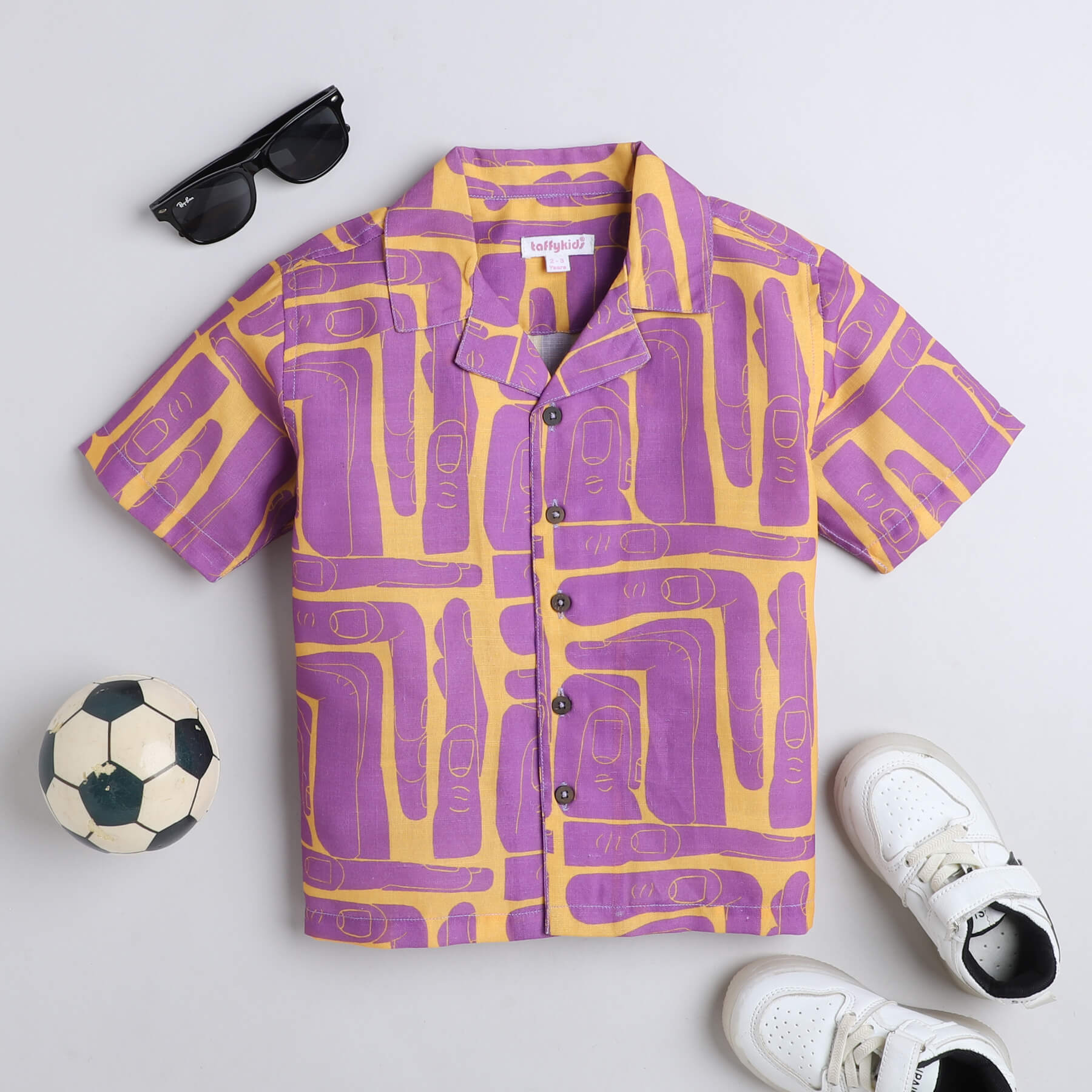 Shop Half Sleeve Printed Resort Shirt- Purple/Yellow Online