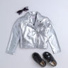 Shop Silver Faux Leather Crop Biker Party Jacket - Silver Online