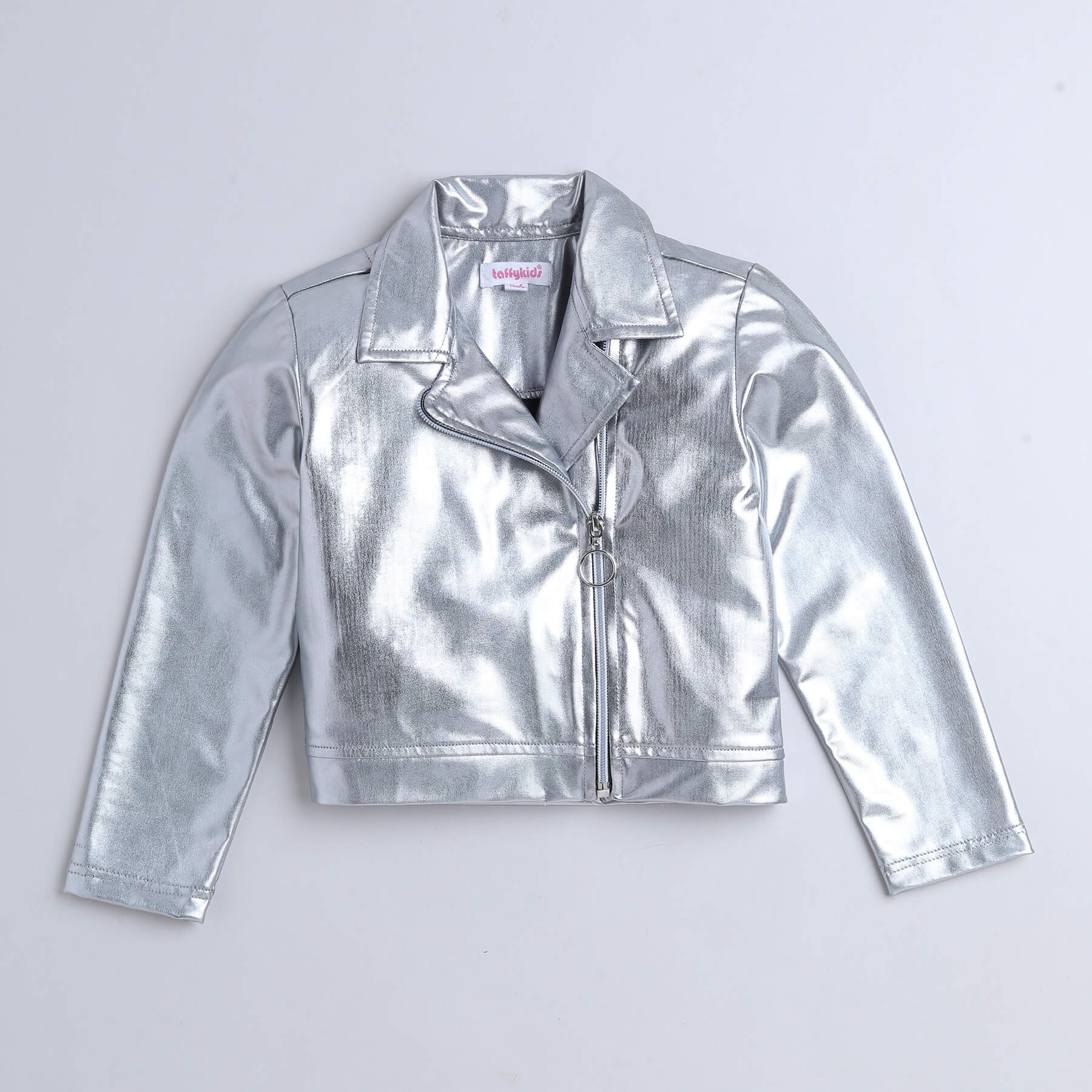 Shop Silver Faux Leather Crop Biker Party Jacket - Silver Online