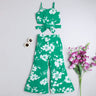 floral printed singlet crop top with matching pant set - Green/ white