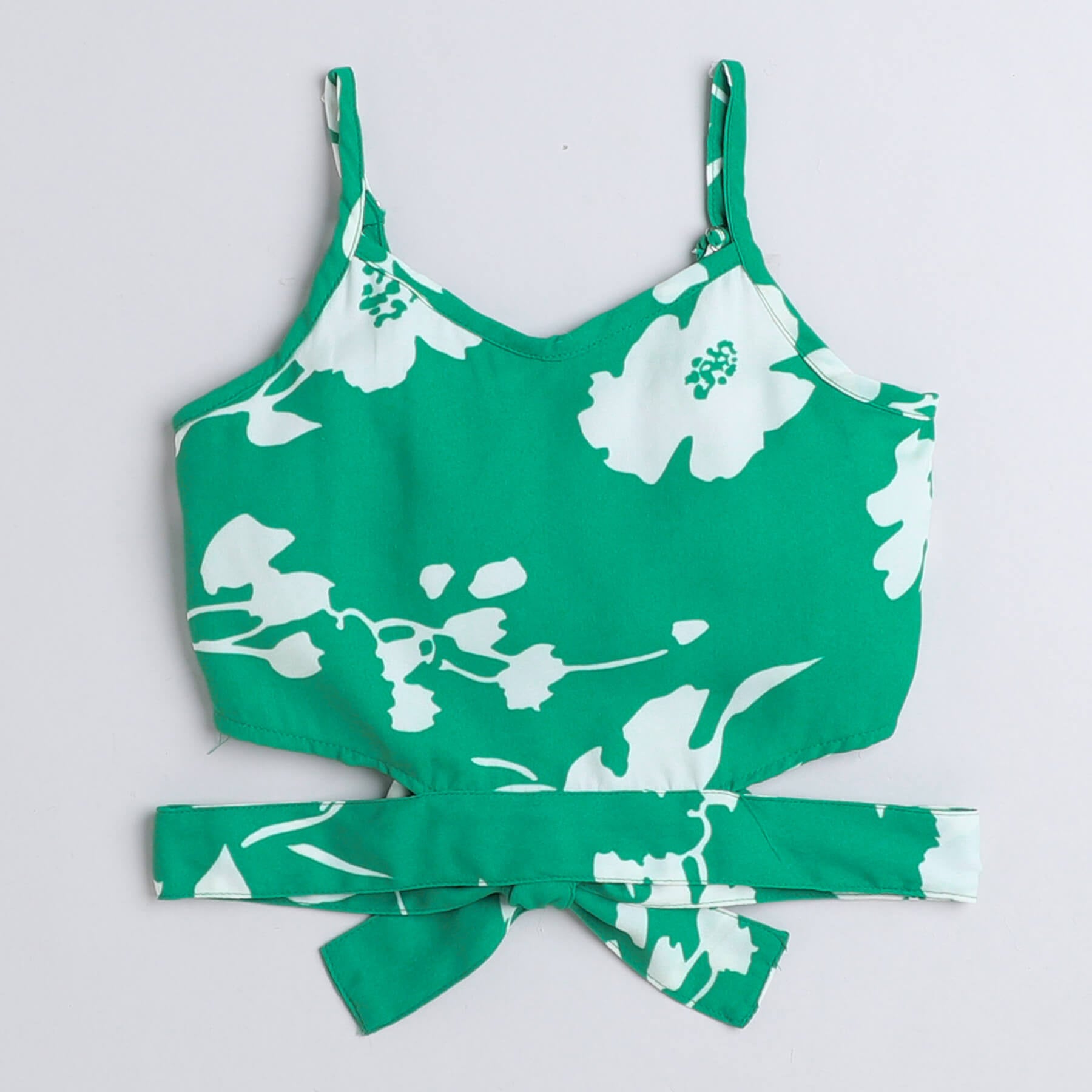 Taffykids floral printed singlet crop top with matching pant set - Green/ white