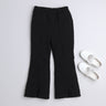 front slit  full length texture bell bottom pant- Black