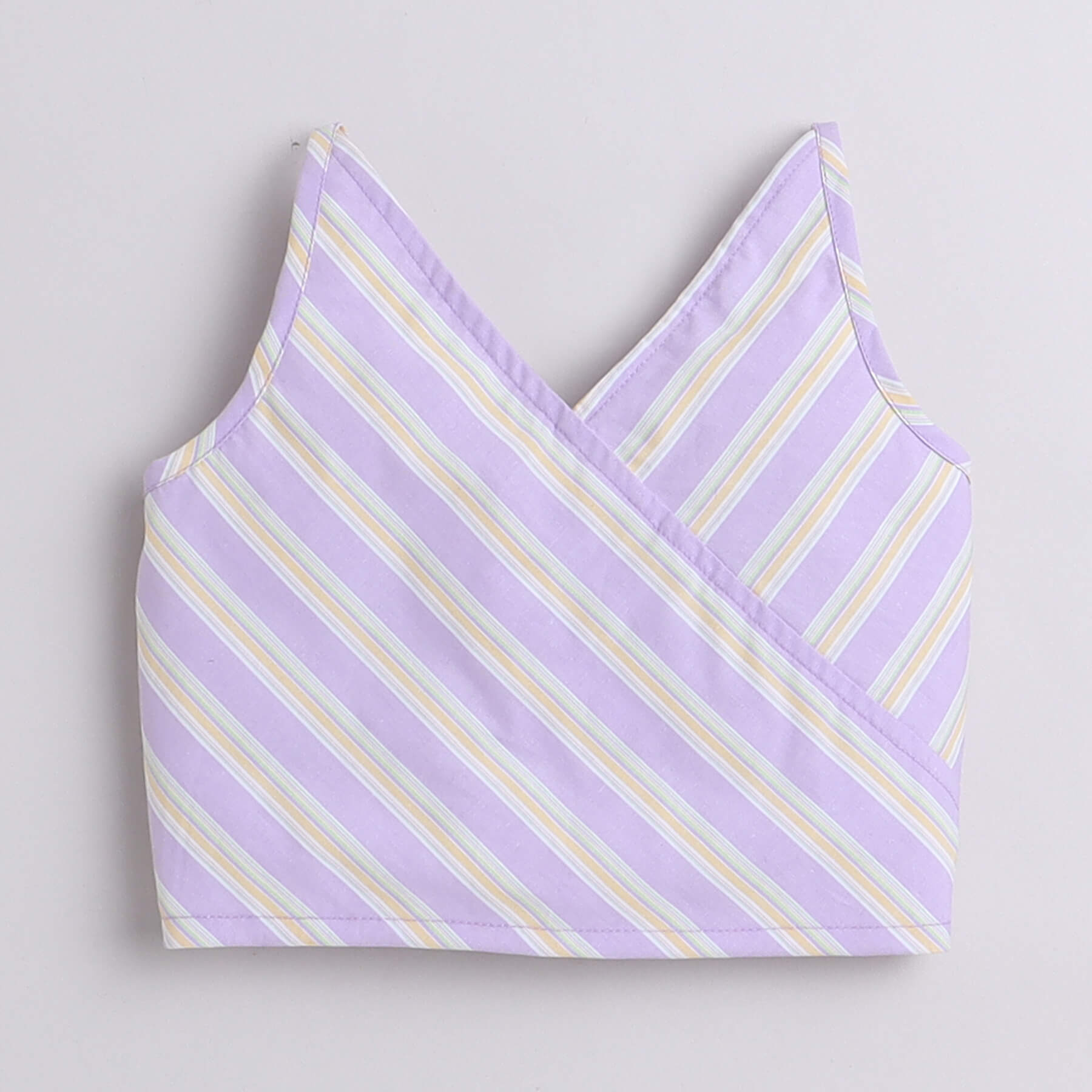 Shop 100% Cotton Yarn Dyed Stripes Sleeveless V Neck Crop Top-Purple/Multi Online