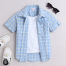 yarn dyed checks half sleeves shirt with attached tee-Blue/White