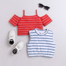 100% Cotton off shoulder half sleeves crop top and sleeveless crop top pack of 2-Multicolor