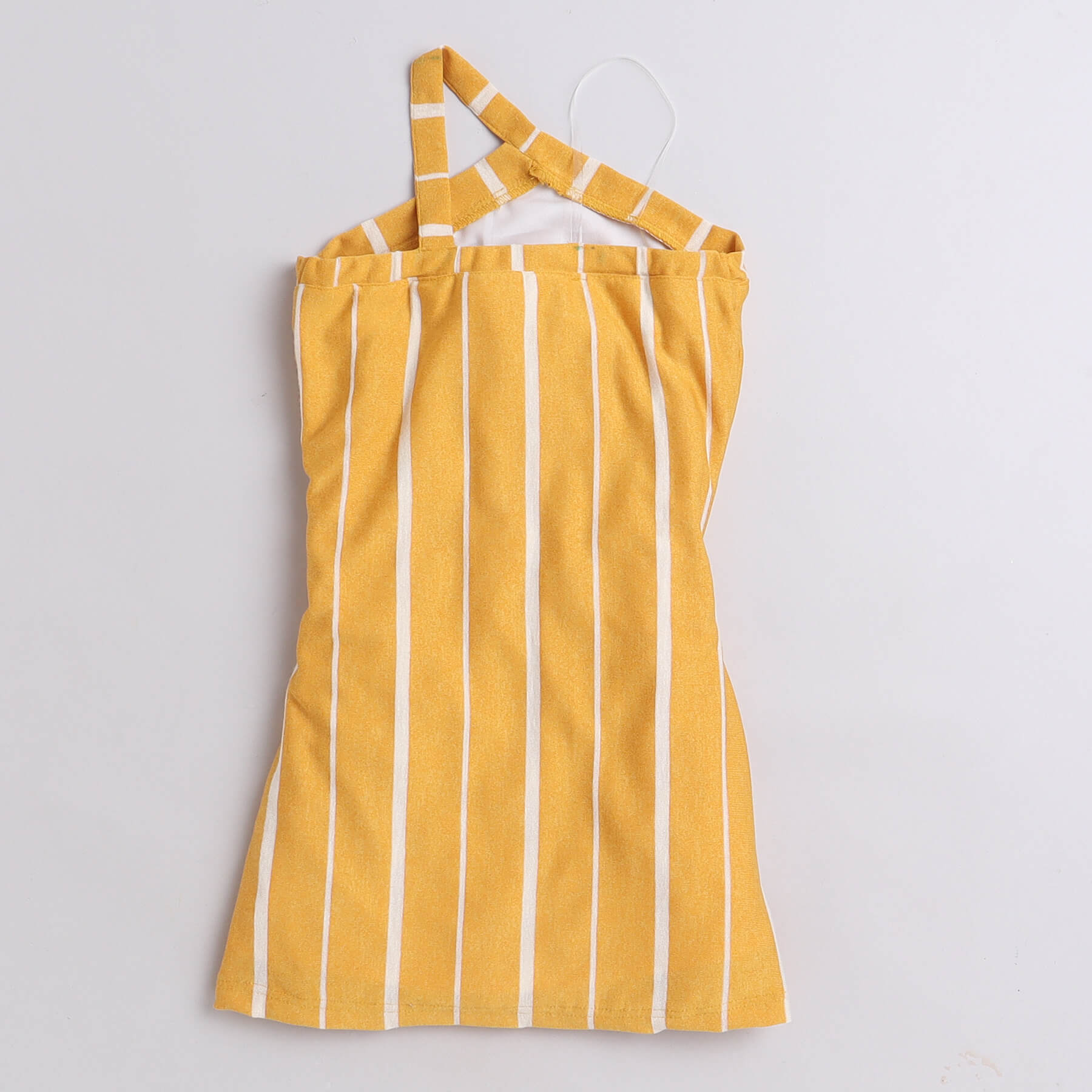 Shop Yarn Dyed Stripes Sleeveless One Shoulder Dress-Yellow/White Online