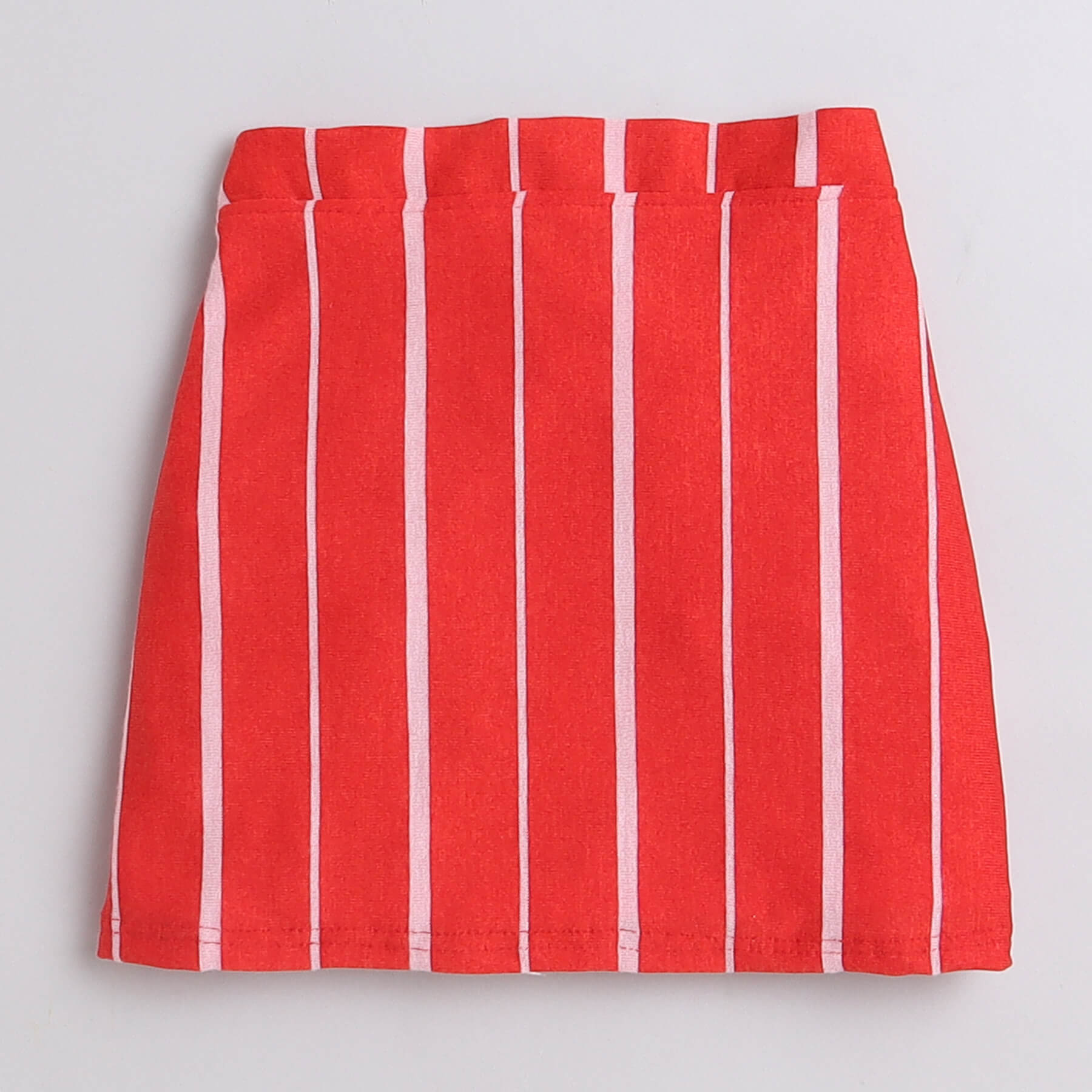 Shop Yarn Dyed Stripes Sleeveless Halter Neck Crop Top And Matching Short Skirt Set-Red/White Online