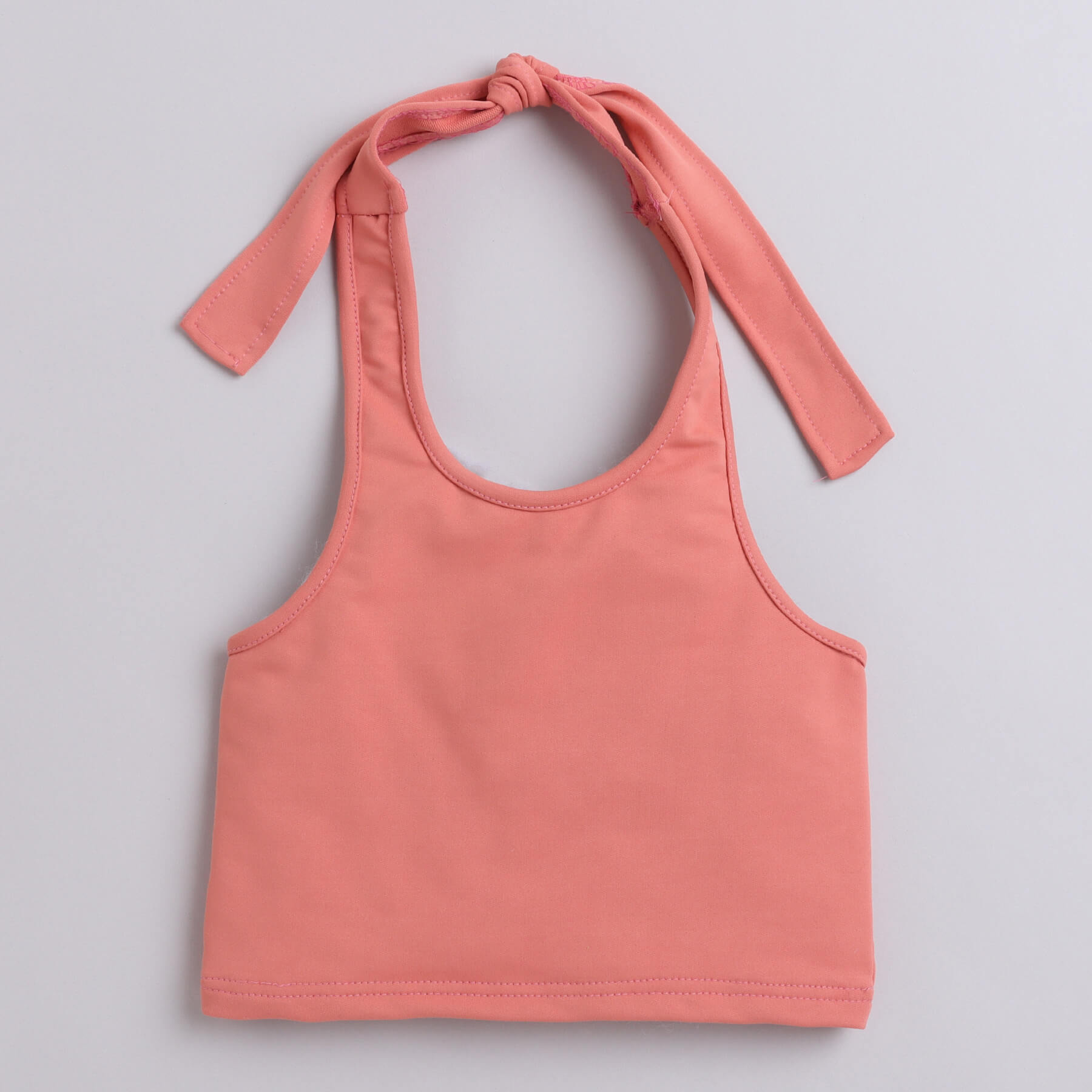 Taffykids sleeveless Halter neck crop top and tape detail short set- Peach/White