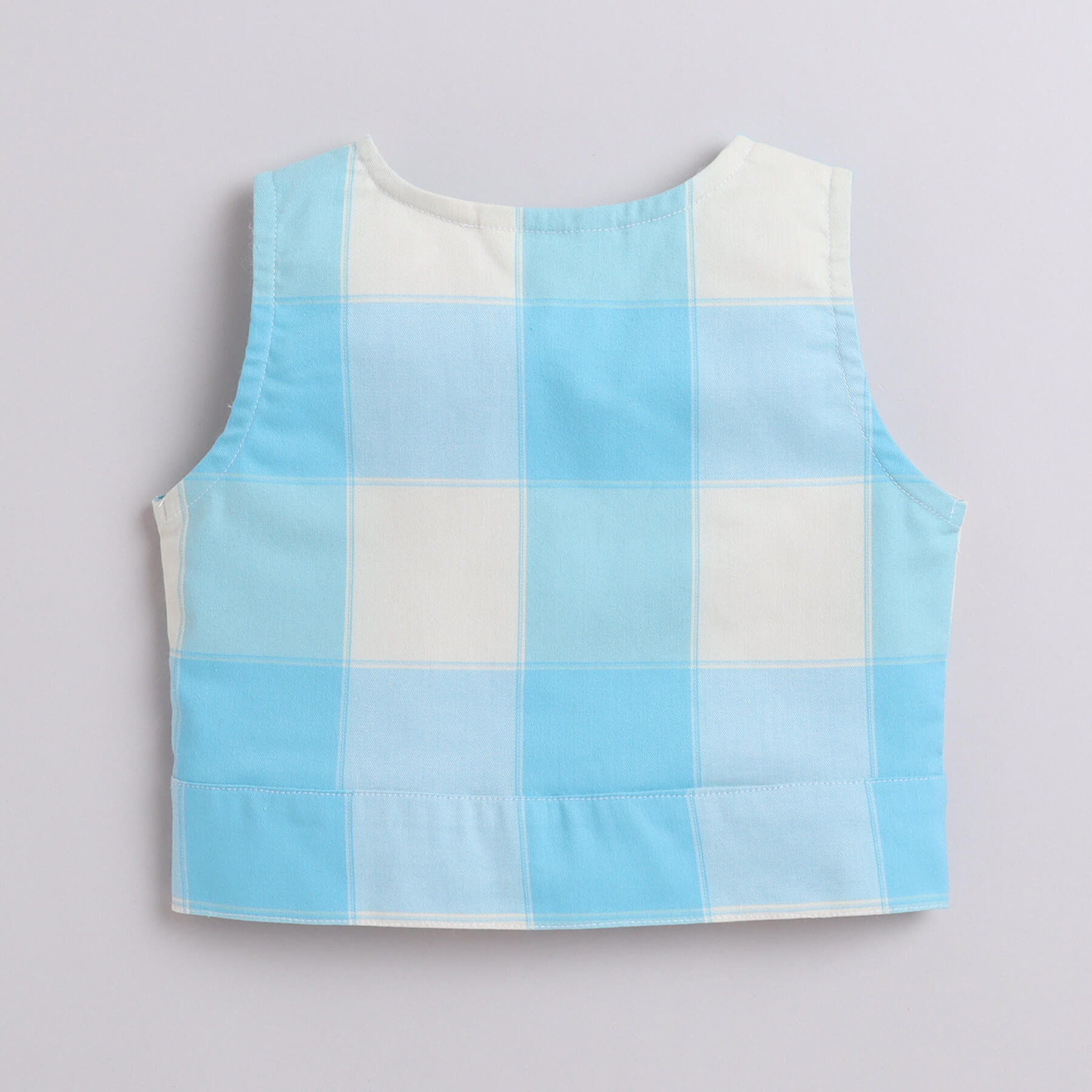 Shop 100% Cotton Yarn Dyed Checks Sleeveless Wrap Crop Top-Blue/White Online