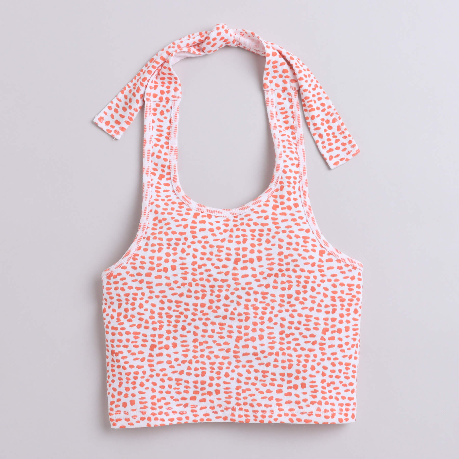Taffykids 100% cotton polka dots printed halter neck crop top and shorts set-Orange/white