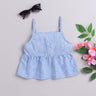 100% cotton floral printed sleeveless singlet peplum top-Blue/White