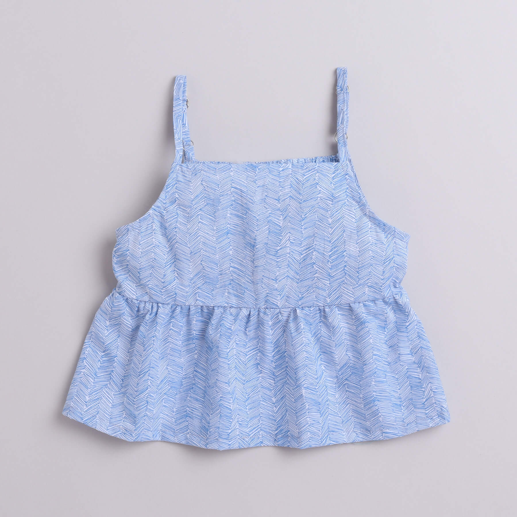 Shop 100% Cotton Floral Printed Sleeveless Singlet Peplum Top-Blue/White Online