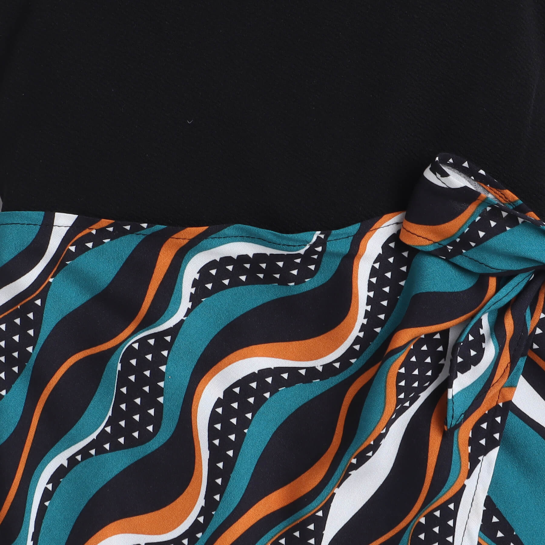 Taffykids waves printed Sleeveless round neck wrap dress-Black/Multi