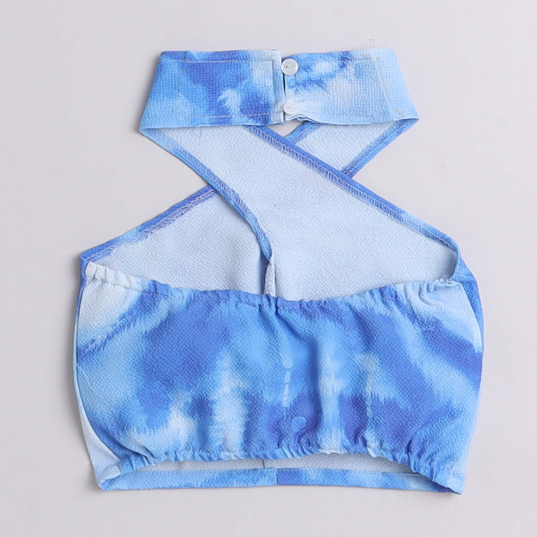 Taffykids Tie- dye printed sleeveless Halter neck Ethnic crop top and matching pant set-Blue/White
