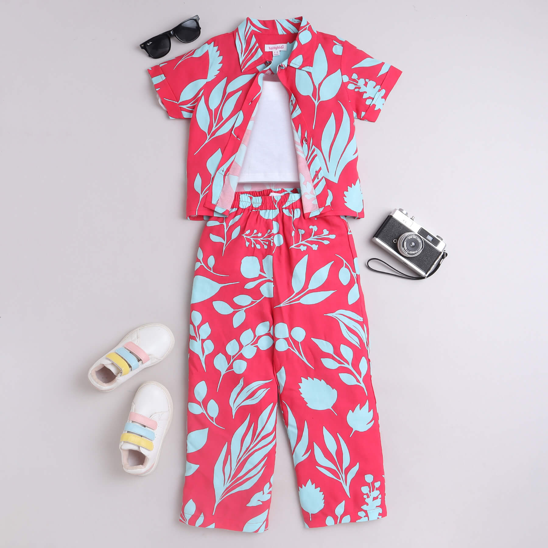 Shop Tropical Printed Rayon Half Sleeves Shirt And Matching Pant Set With Singlet Crop Top-Mult Online