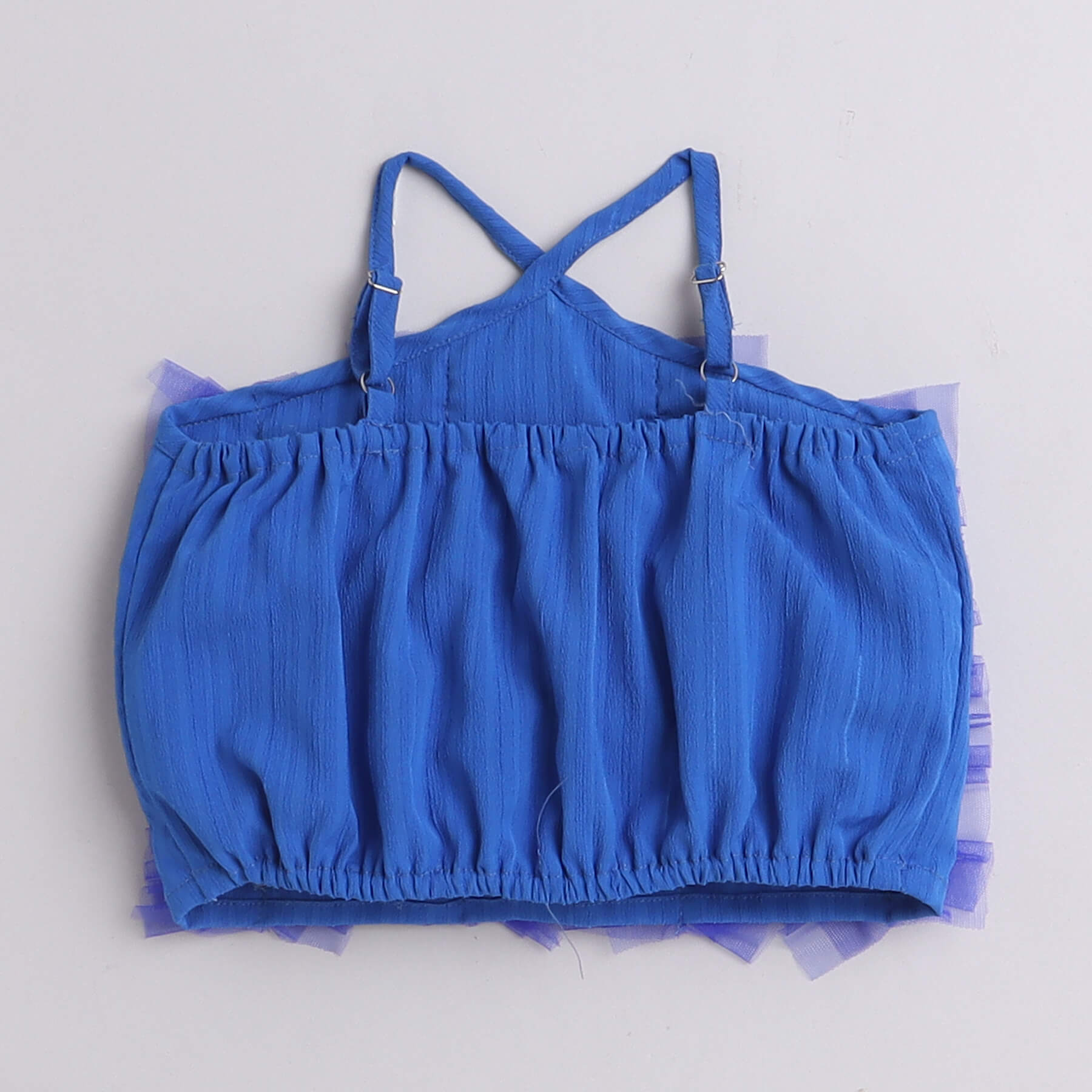 Shop Frill Detail Halter Neck Party Crop Top And Matching Skirt Set-Blue Online
