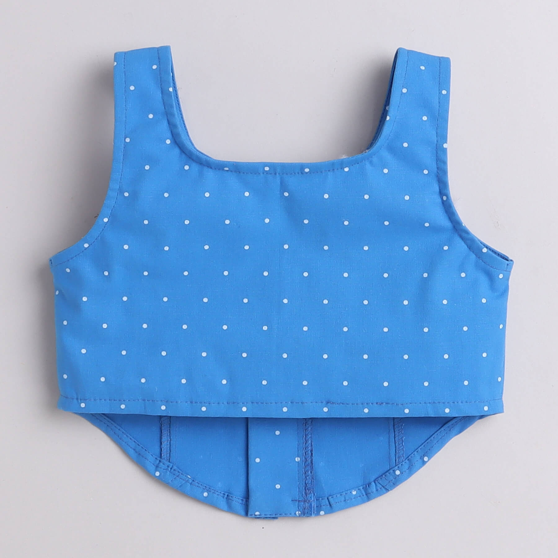 Shop 100% Cotton Polka Dots Printed Sleeveless Zipper Crop Top-Blue/White Online