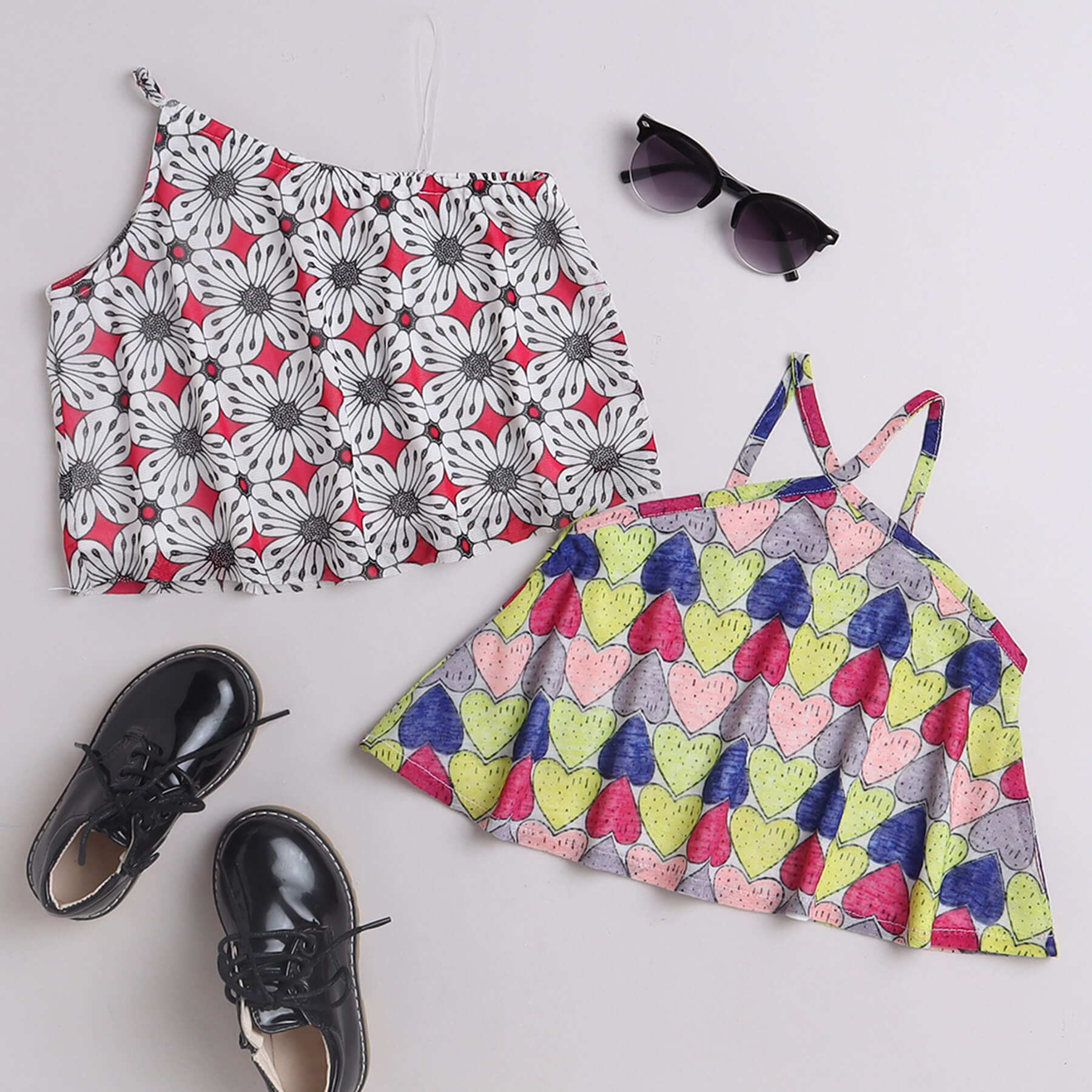 Shop Sleeveless Printed  A-Line Crop Tops Pack Of Two-Multi Online