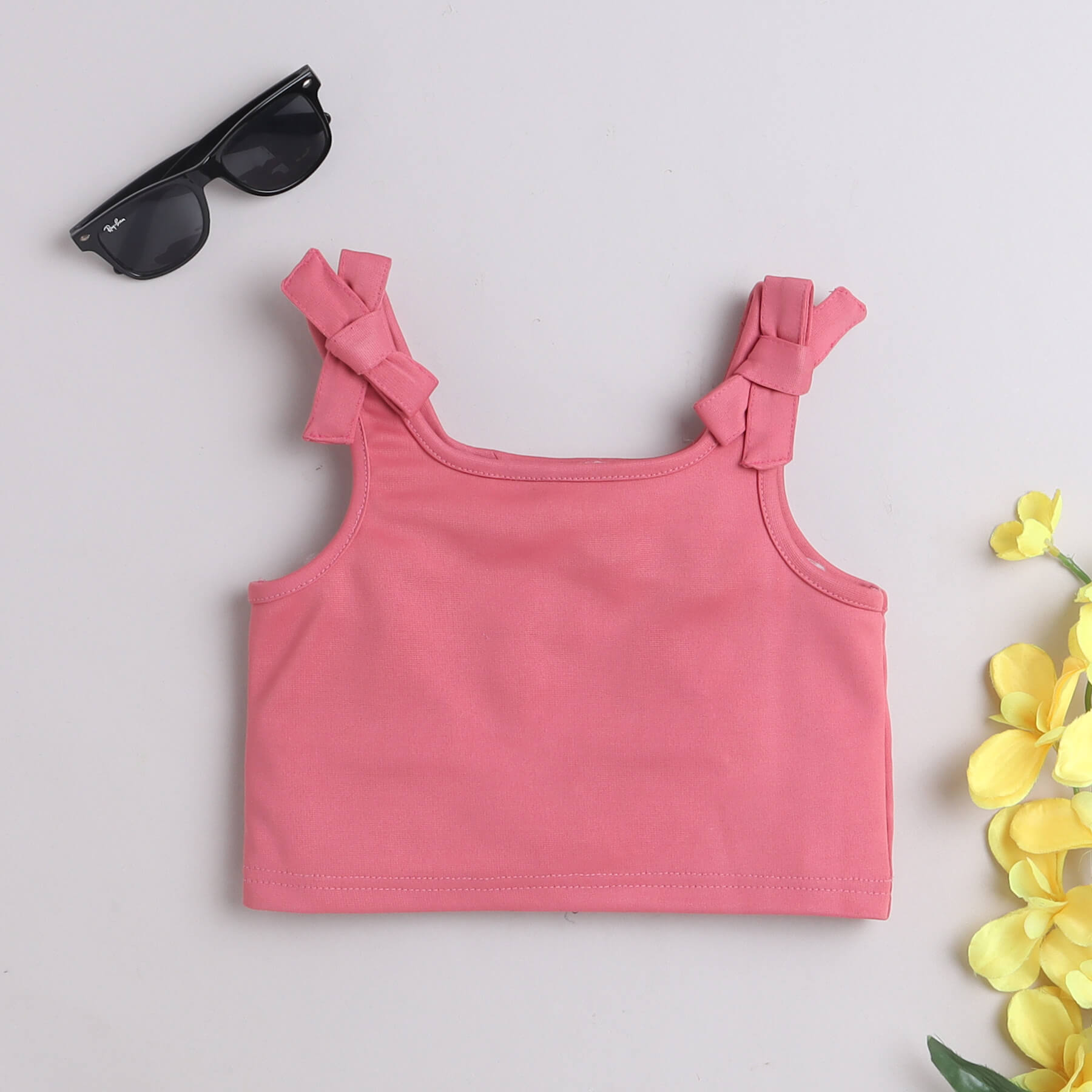 Shop Solid Bow Detail Sleeveless Crop Top-Pink Online