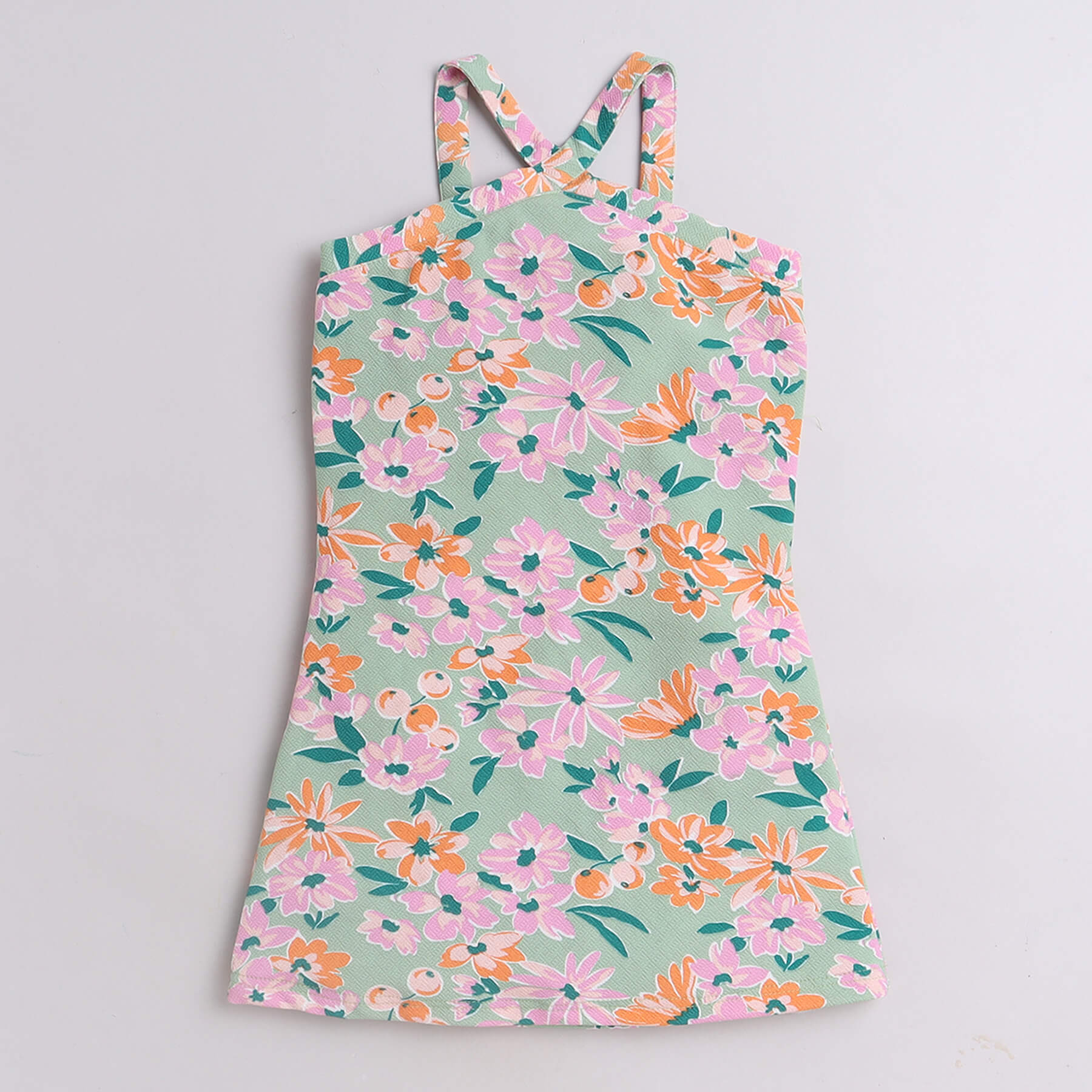 Taffykids floral printed sleeveless halter neck A-line dress-Multi