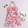 Floral printed  sleeveless Halter neck A-line dress-Multi