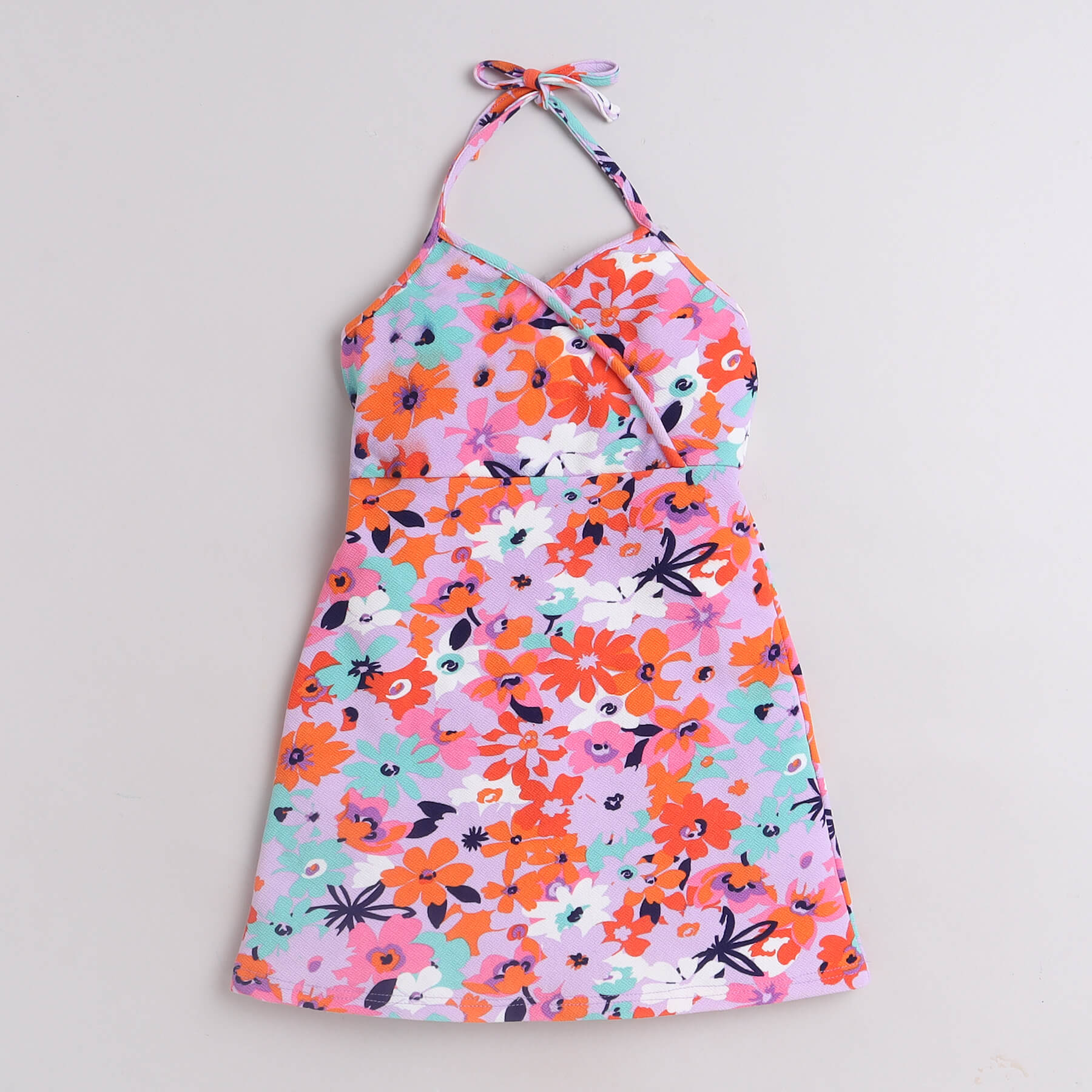 Shop Floral Printed  Sleeveless Halter Neck A-Line Dress-Multi Online