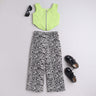 Neon Sleeveless zip up crop top and Animal printed pant set-Multi