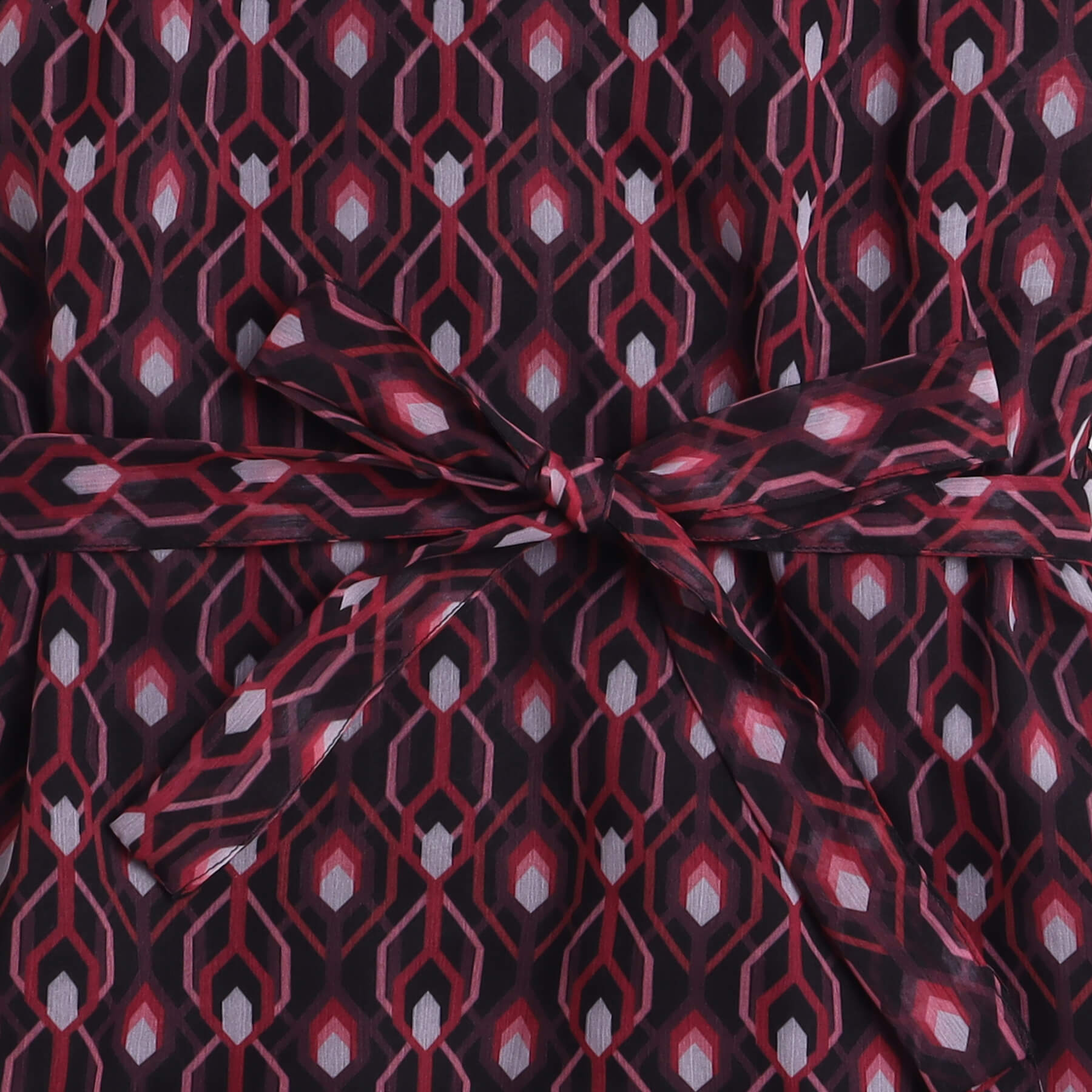 Taffykids geometric printed Sleeveless halter A-line dress with tie-up belt-Red/Black