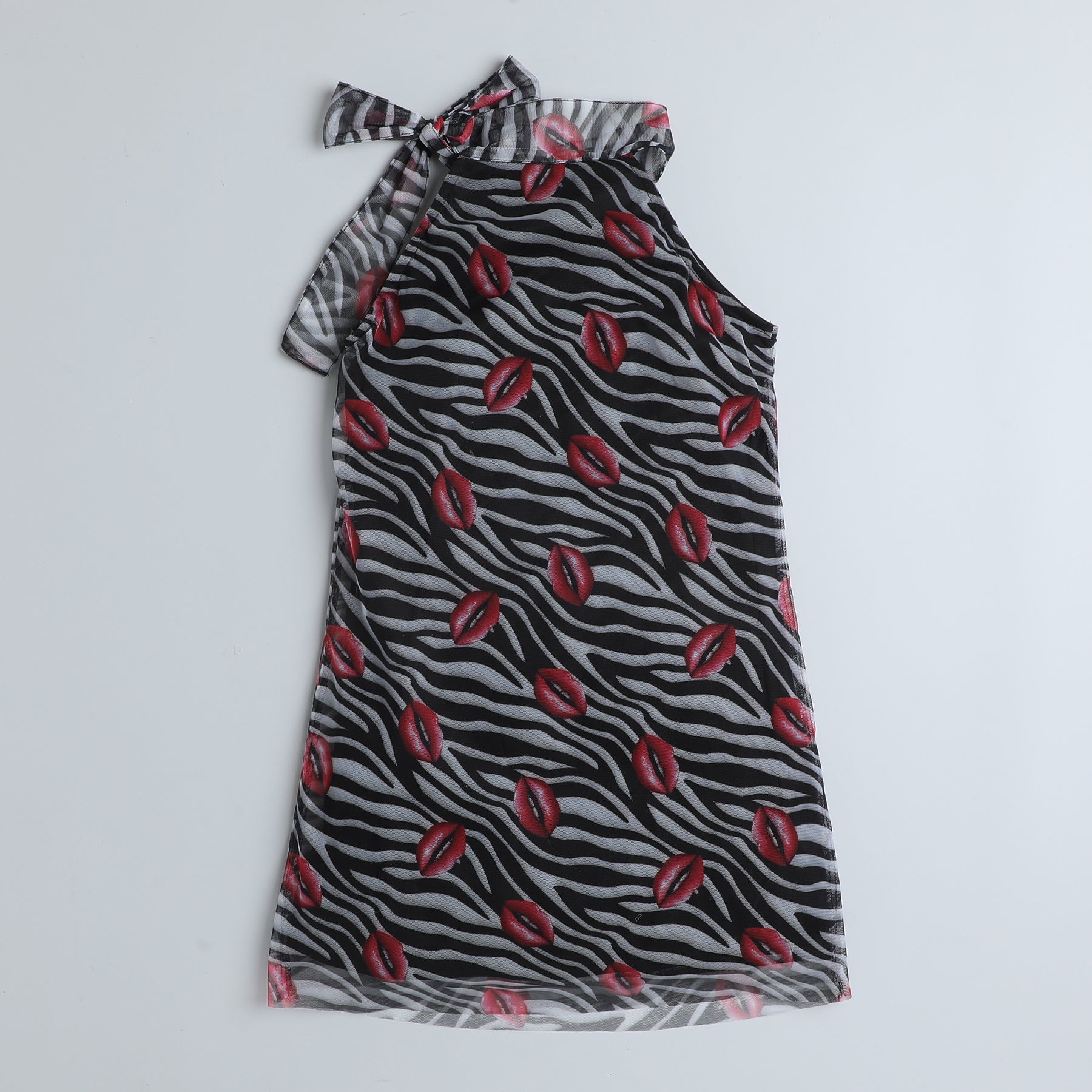 Shop Animal And Lips Printed Halter Neck Scarf A-Line Dress- Black/Multi Online