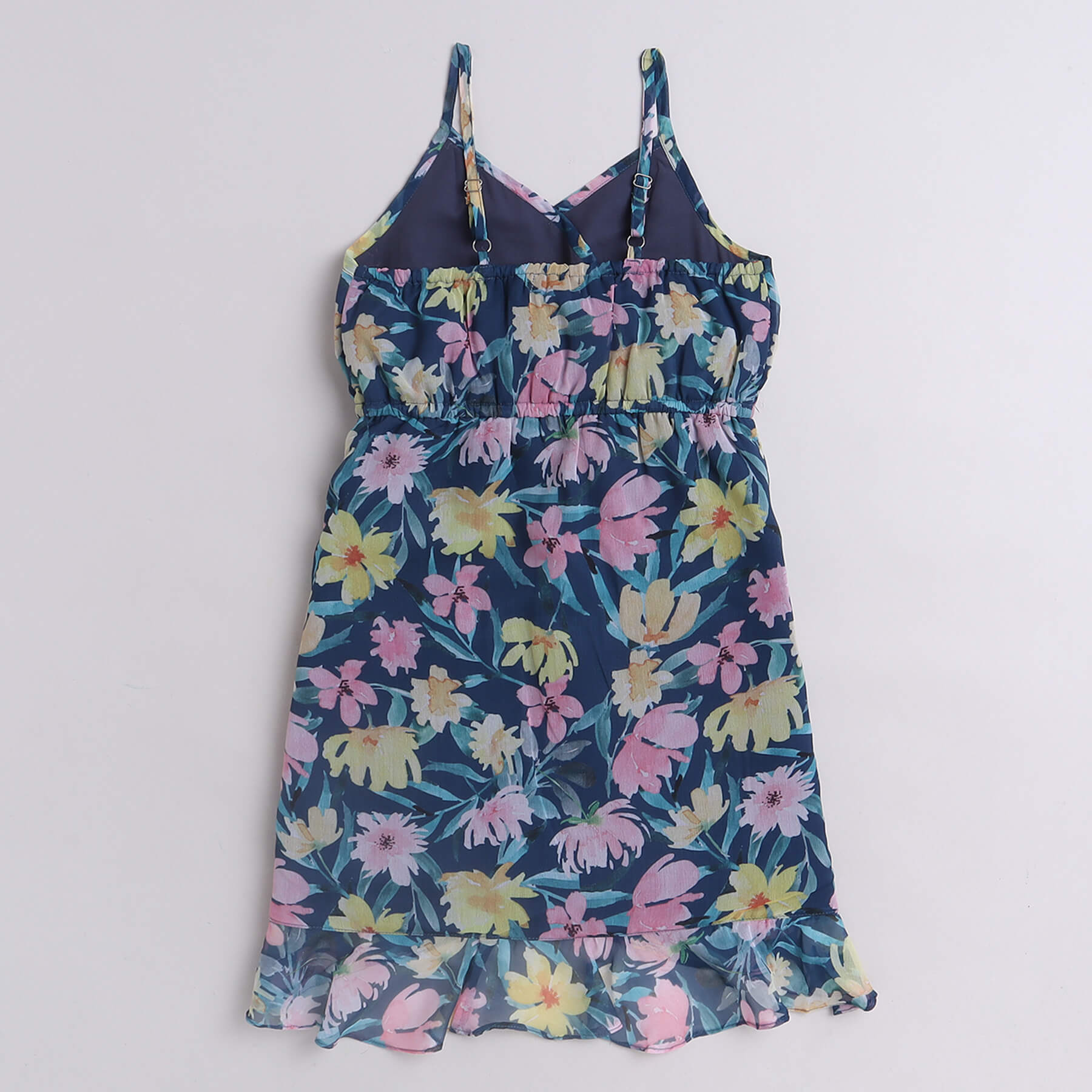 Shop Floral Printed Frill Detail Asymmetric Hem Wrap Dress-Teal/Multi Online