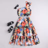 floral printed one shoulder tie-up crop top and matching tiered skirt set-Multi