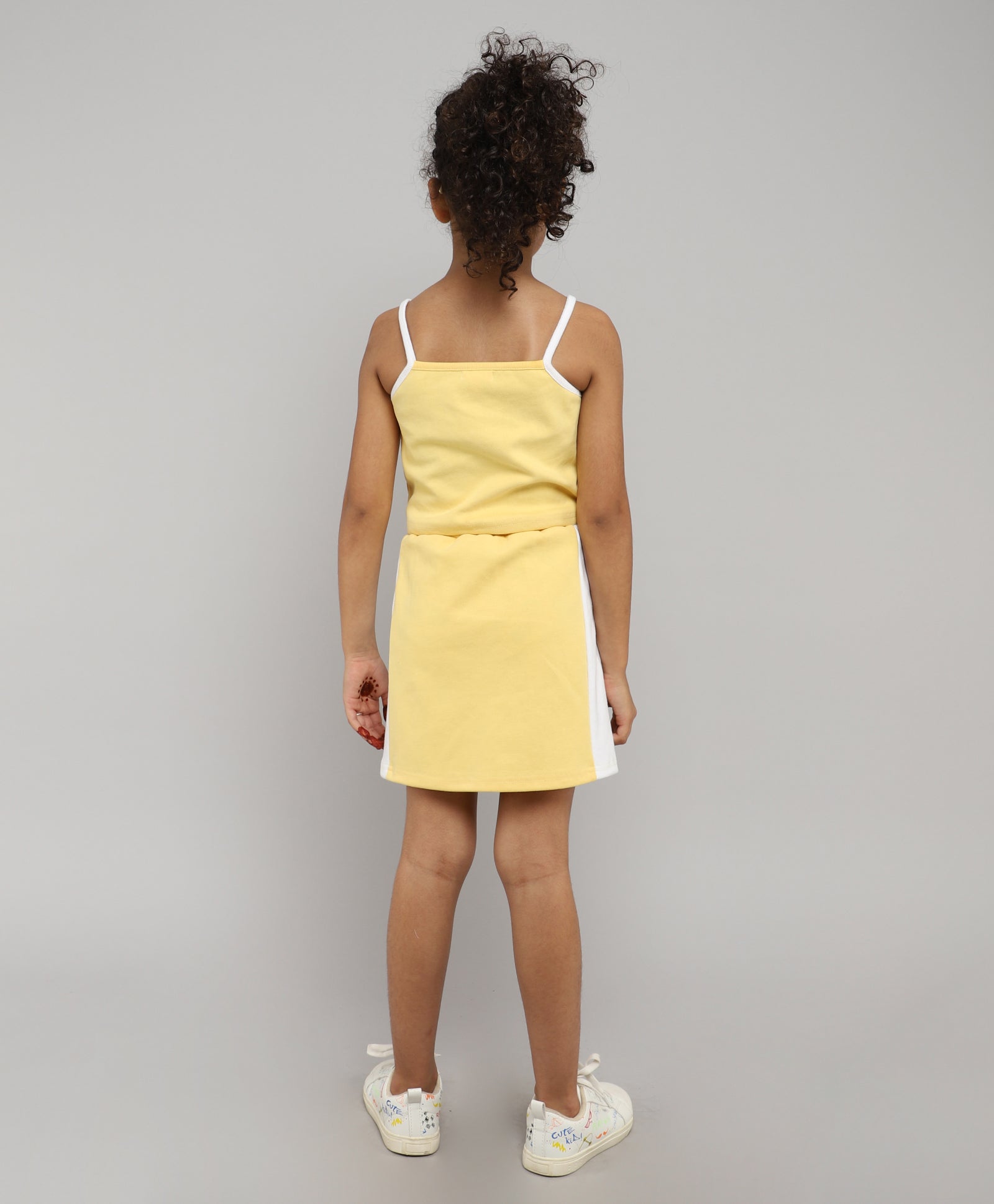 Shop Flower Embroidered Singlet Top With Short Skirt Set - Yellow Online