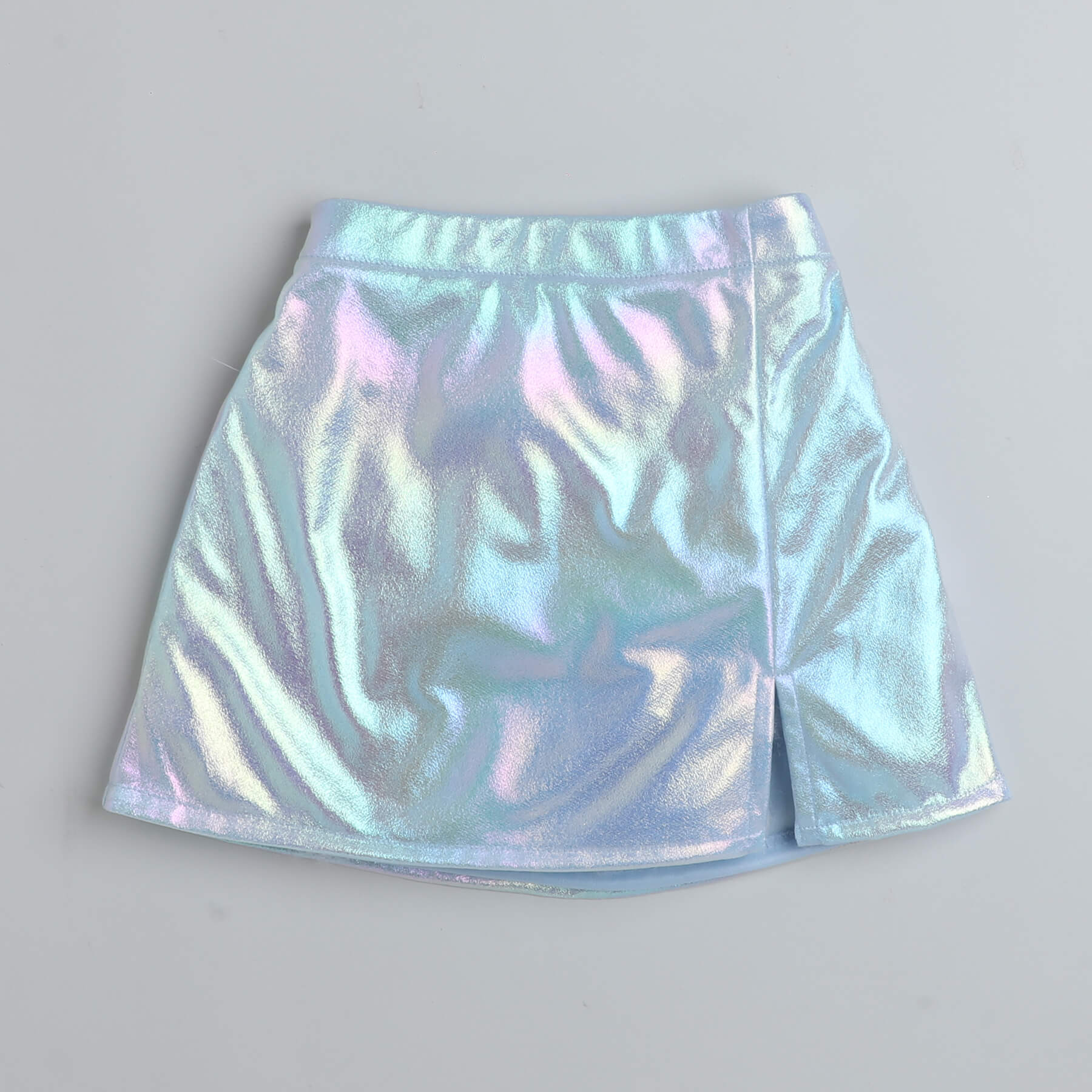 Shop Holographic Sleeveless Zip-Up Hooded Party Crop Top With Matching Slit Detail Skirt Set-Multi Online