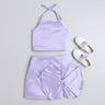 Shop Sleeveless Back Tie-Up Halter Party Crop Top With Matching Bow Detail Rhinestone Embellished Slit Skirt Set-Lilac Online