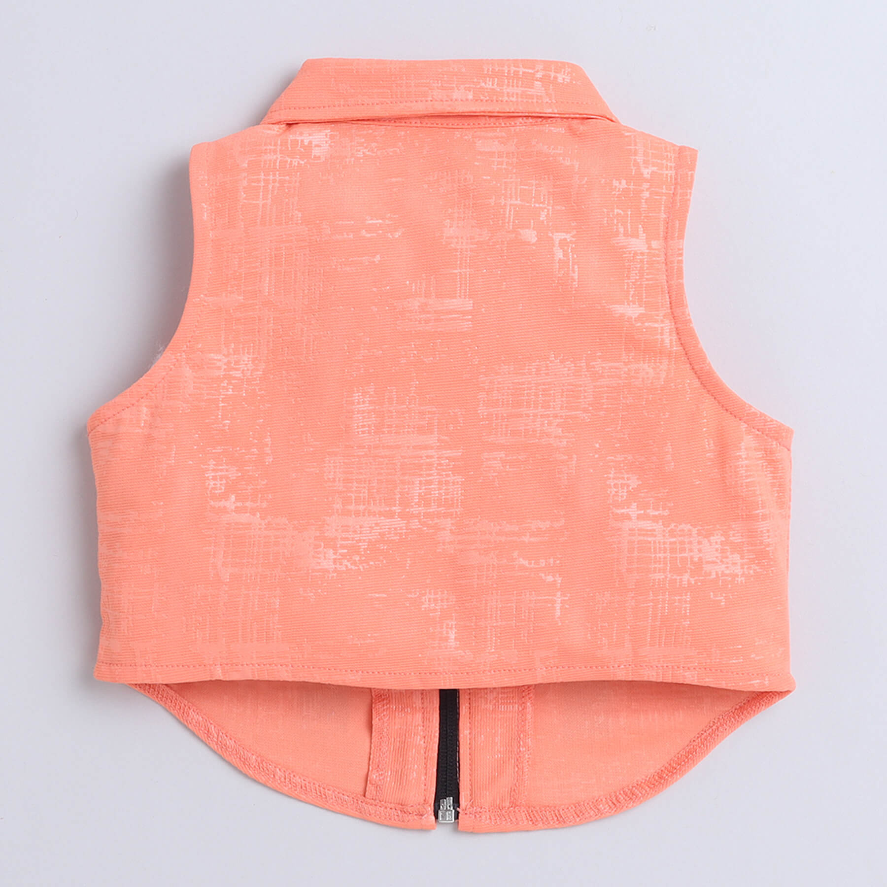 Shop Embossed Sleeveless Pocket And Tape Detail Zip Up Crop Top With Matching Skirt Set-Peach/Back Online