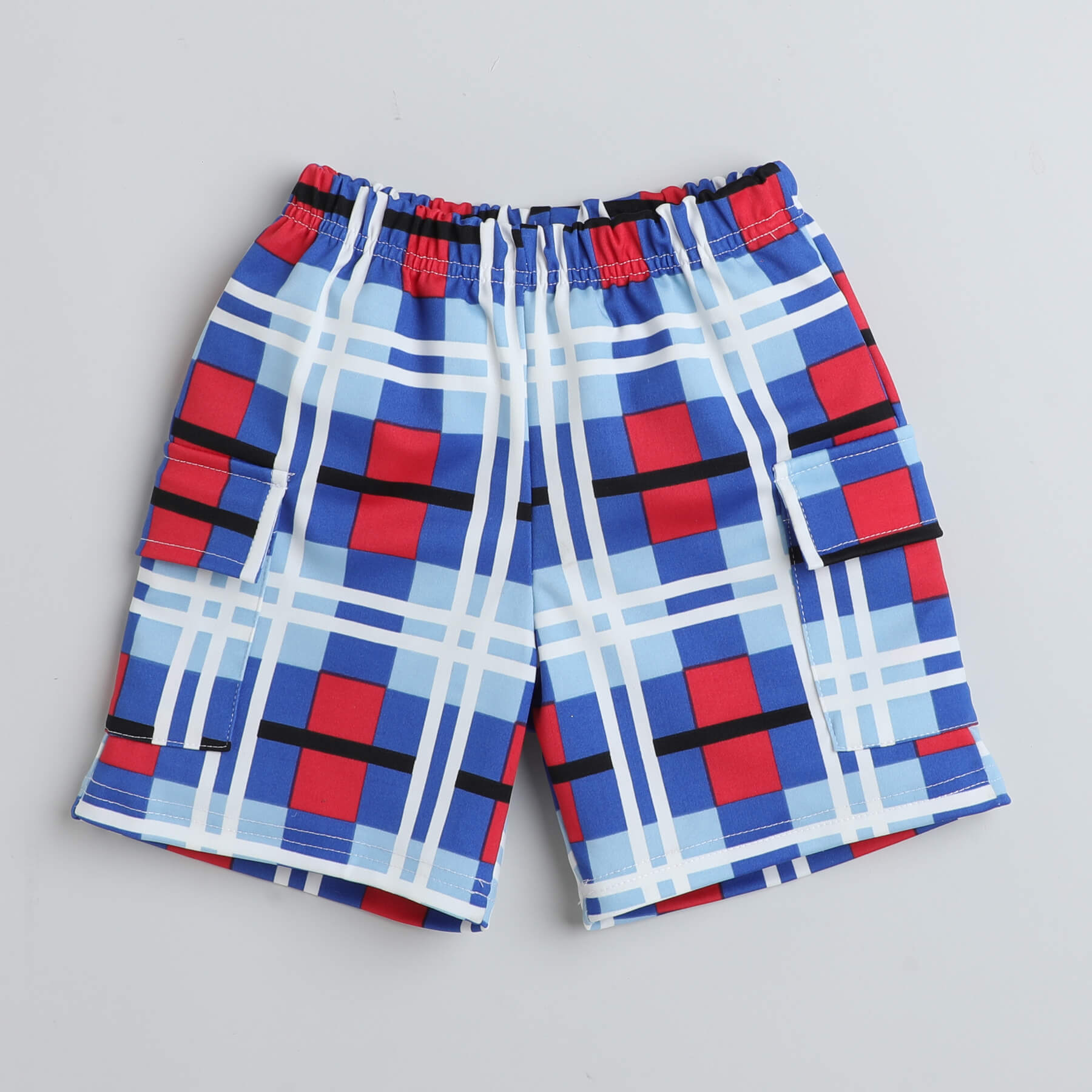 Shop Checks Printed Oversized Tee And Shorts Co-Ord Set With Waist Bag-Red/Blue Online