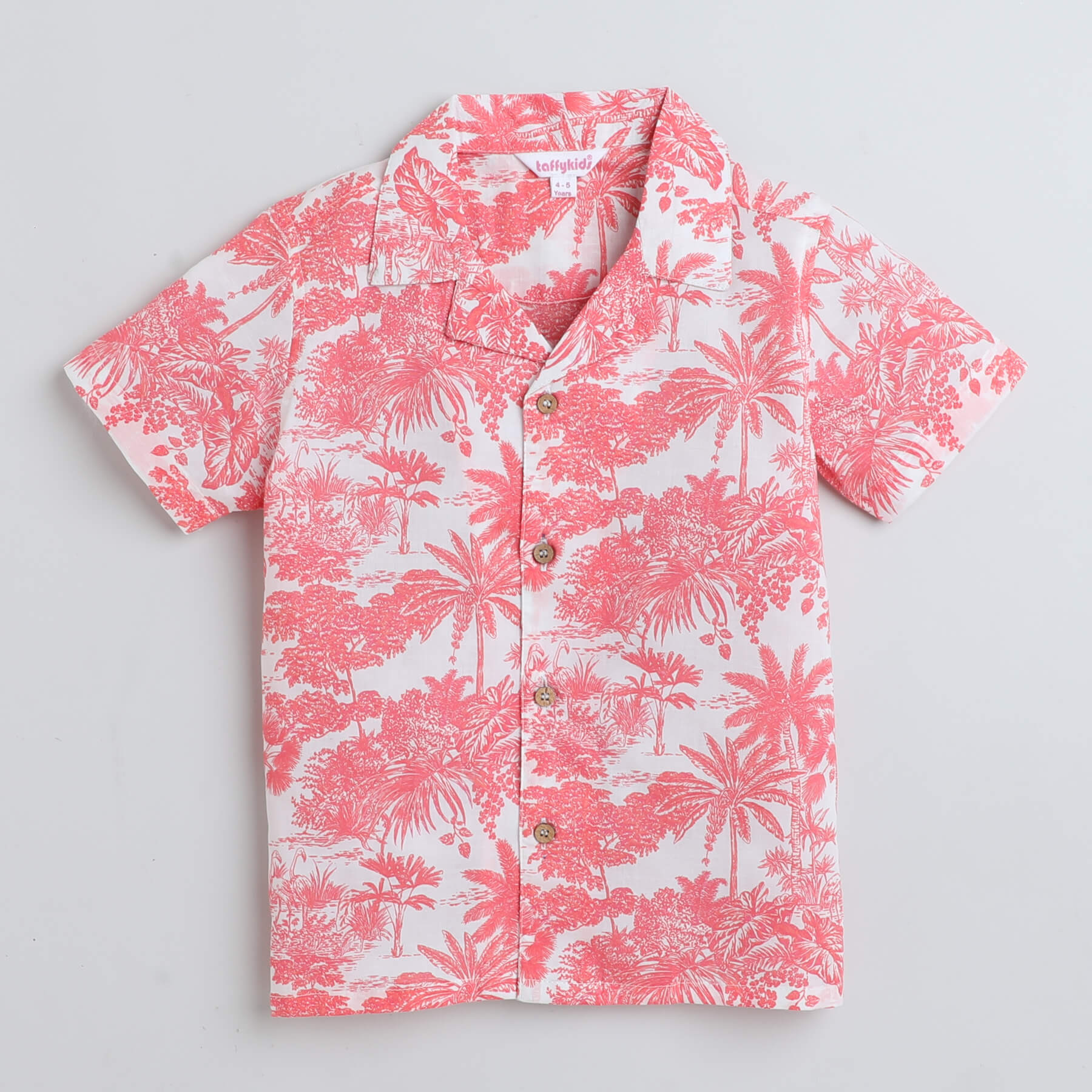 Shop 100% Cotton Tropical Printed Half Sleeves Shirt And Short Set- White/Peach Pink Online