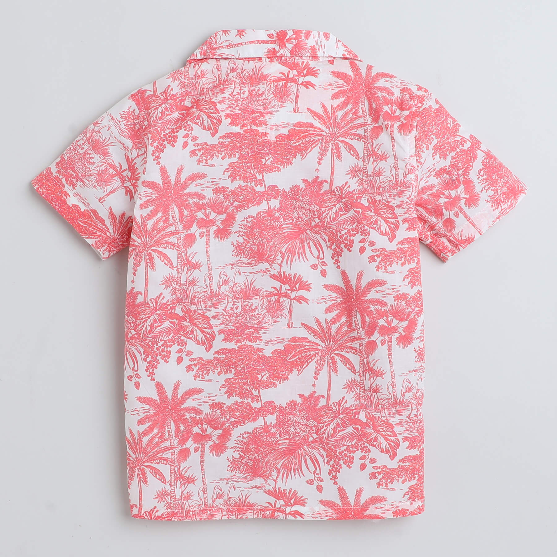 Shop 100% Cotton Tropical Printed Half Sleeves Shirt And Short Set- White/Peach Pink Online