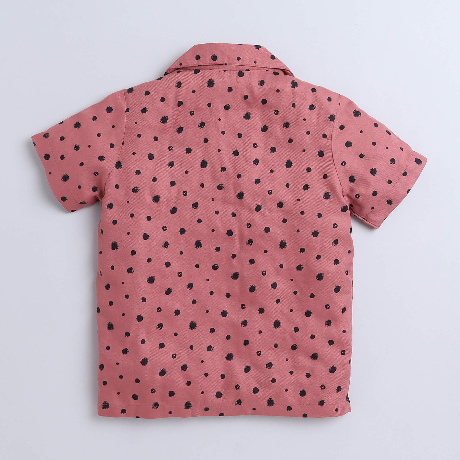 Taffykids Polka dots printed half sleeves shirt with attach tee and matching short set-Brown/Black