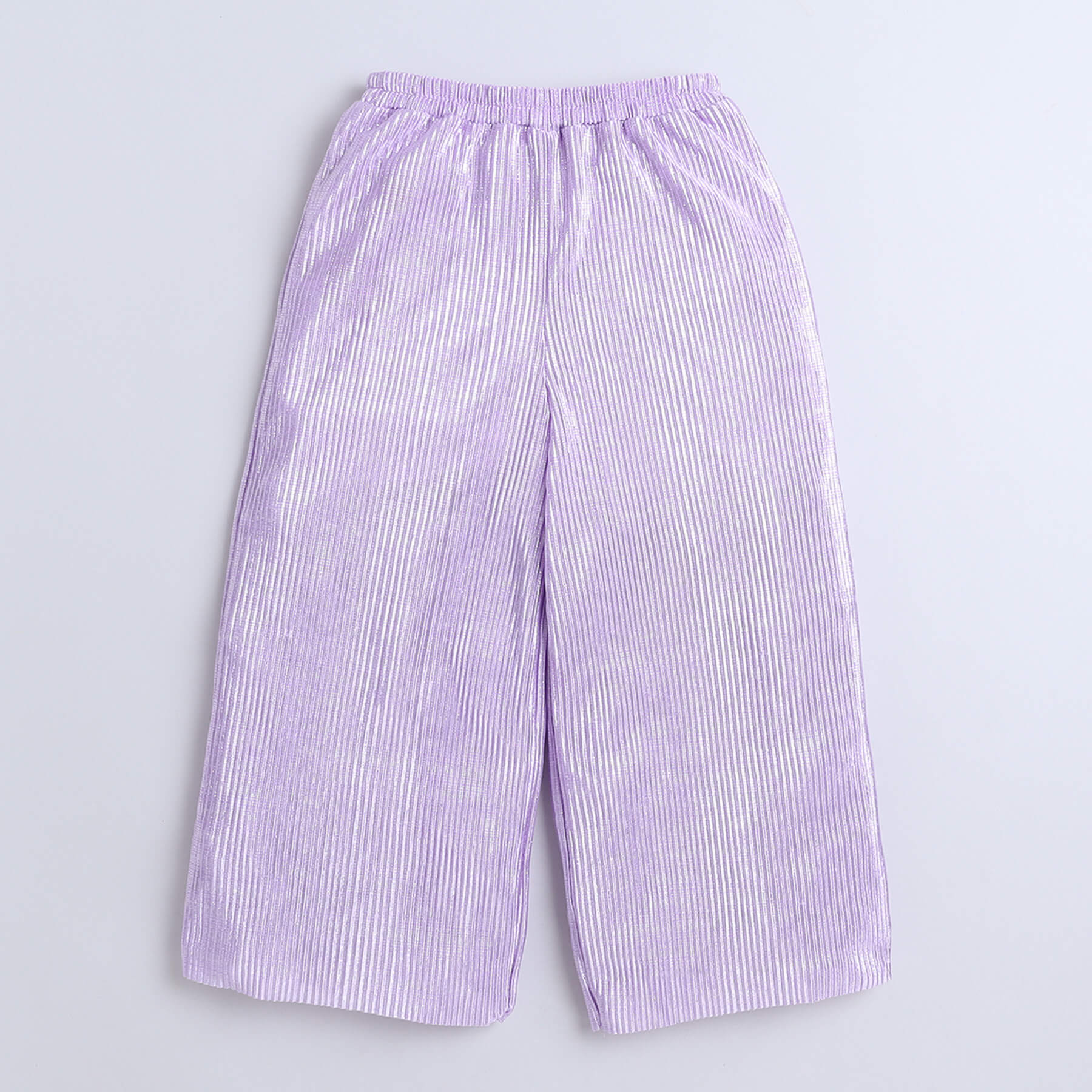 Shop Pleated Foil Printed Sleeveless Asymmetric Neck Party Crop Top With Matching Pant Co-Ord Set-Lilac Online