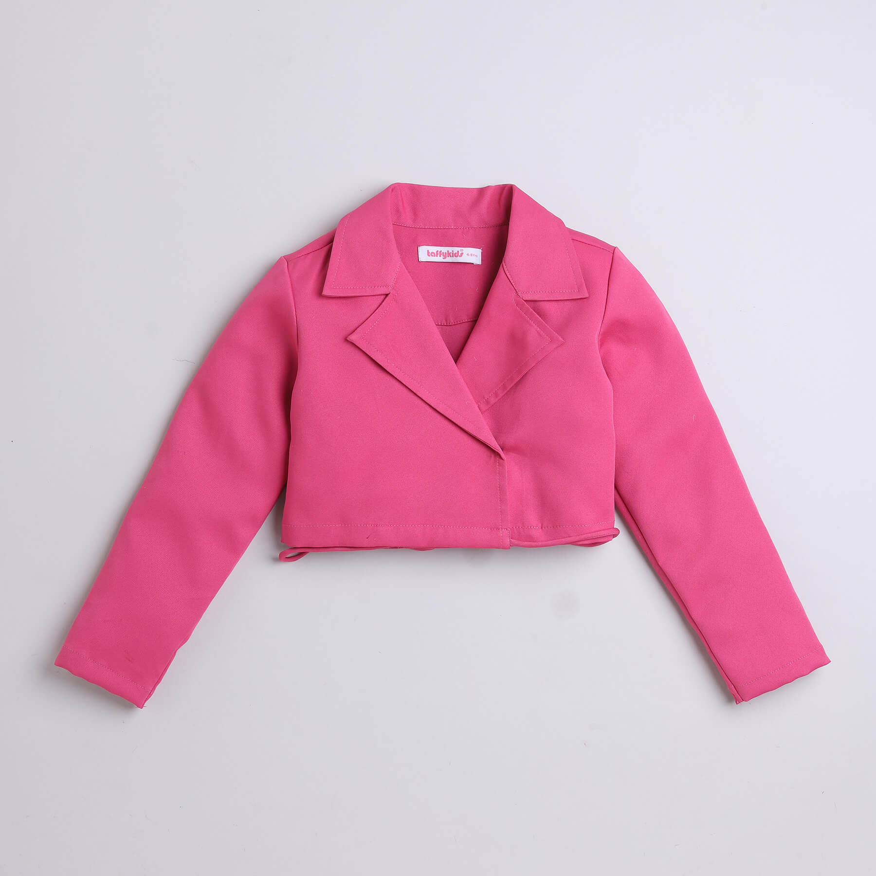 Taffykids Solid full sleeves Wrap crop blazer with matching button detail wrap skirt set-Pink