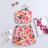 100% cotton floral printed sleeveless Asymmetric neck crop top with matching skirt set-Multi