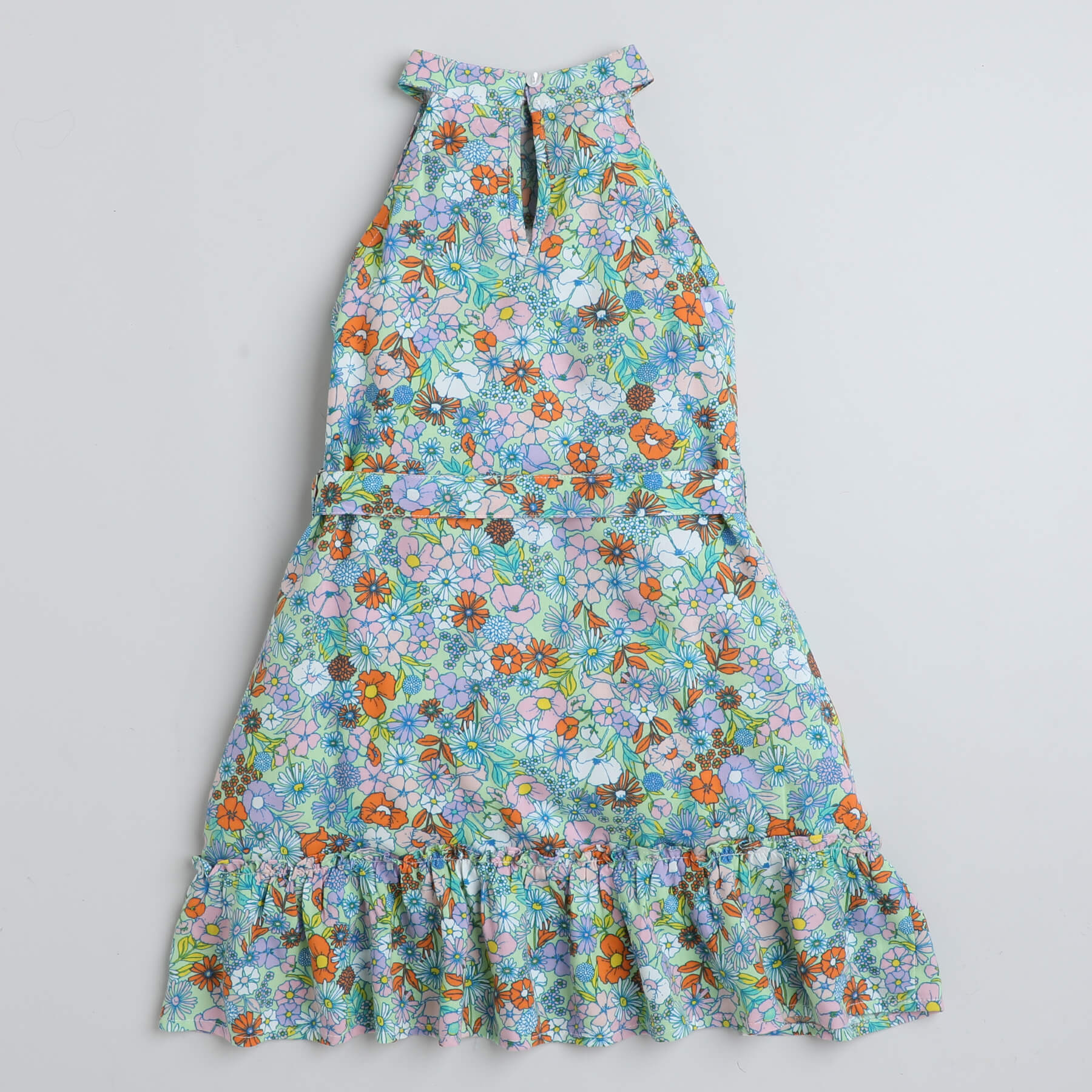 Shop Viscose Floral Printed Halter Neck Aline Dress With Tie Up Belt-Multi Online