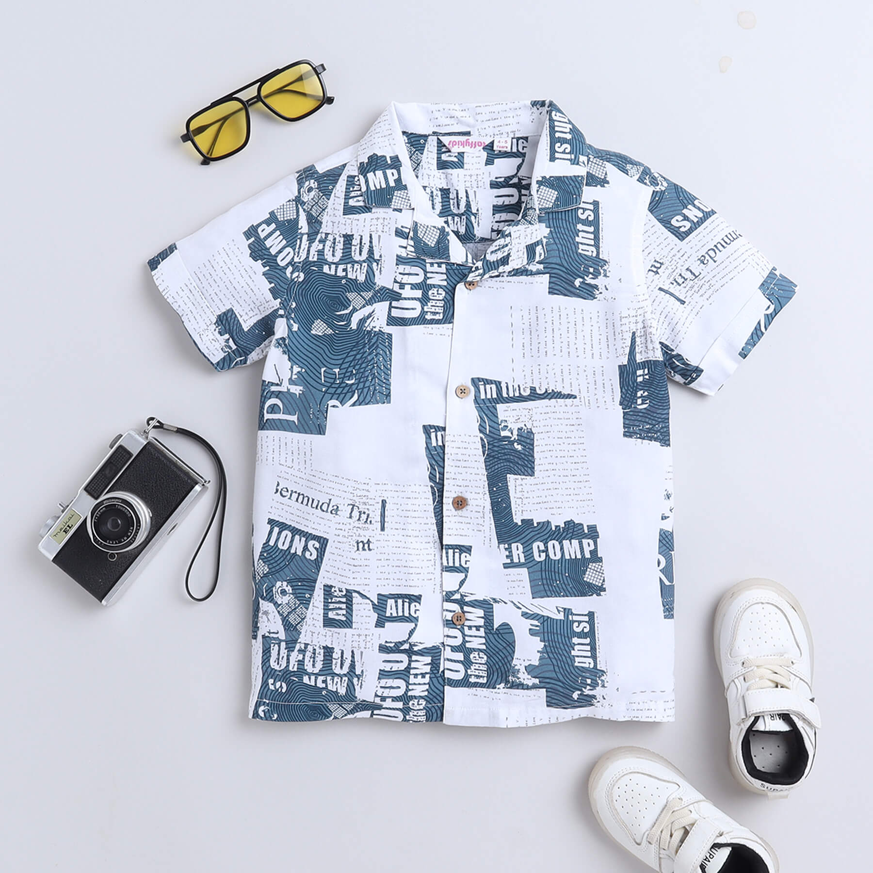 Shop Viscose Typographic Printed Half Sleeves Shirt-White/Sage Blue Online