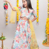 floral printed ethnic one shoulder choli and lehenga set with dupatta-white/Yellow