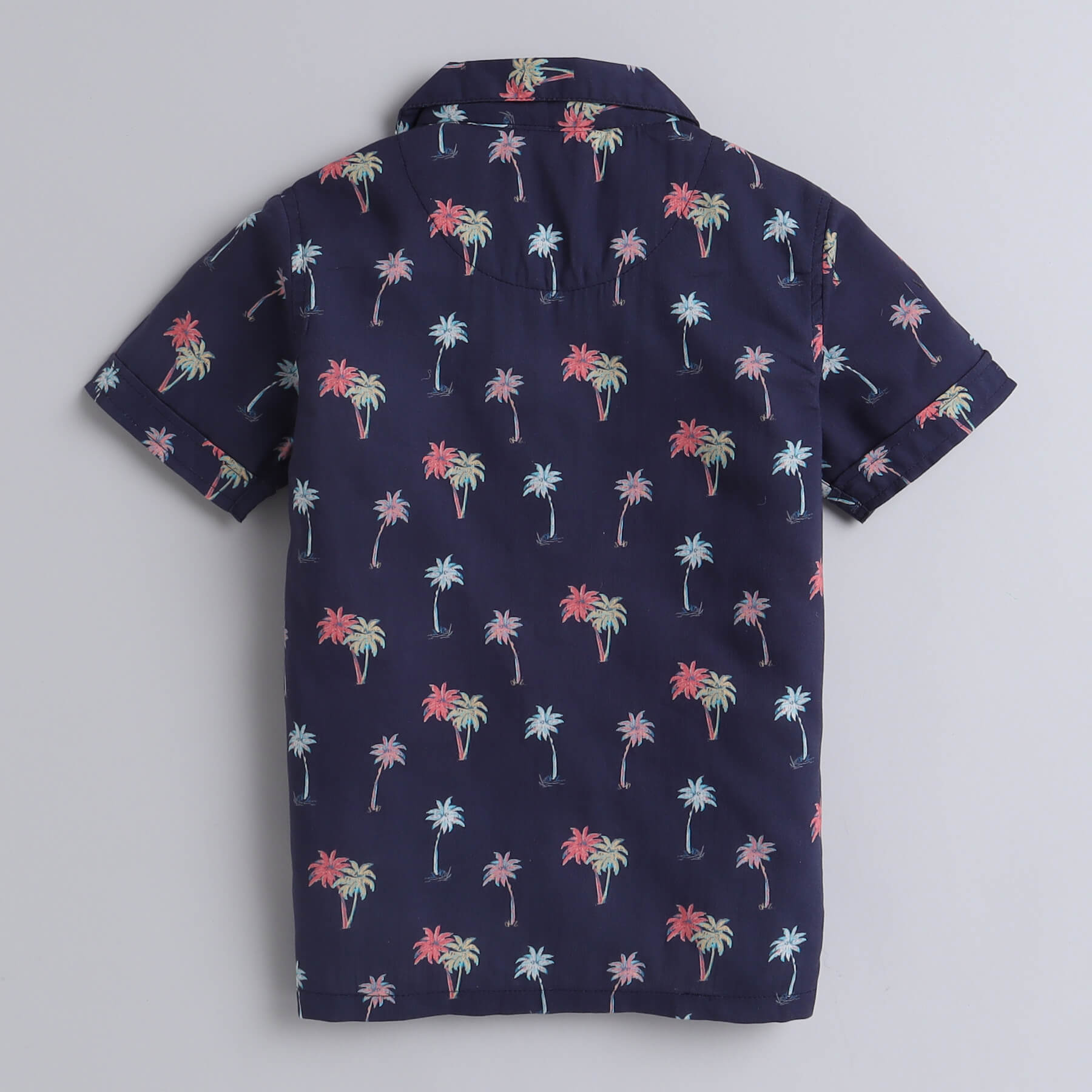 Shop 100% Cotton Tropical Printed Half Sleeves Shirt- Navy/Multi Online