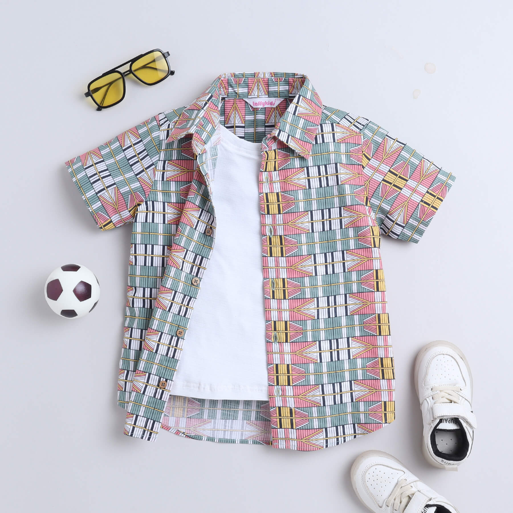 Shop Geometric Printed Half Sleeves Shirt With Attached Tee-White/Multi Online